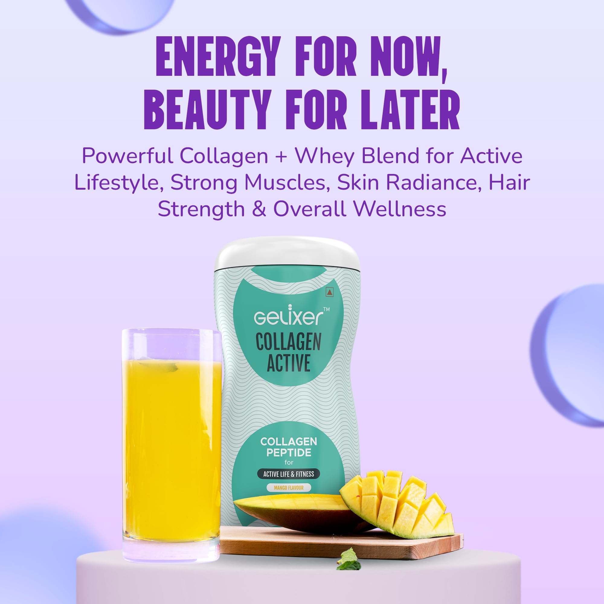 Gelixer Active Collagen Powder, Japanese Marine Collagen Peptide with Whey Protein, Unisex Adult Supplement - back view