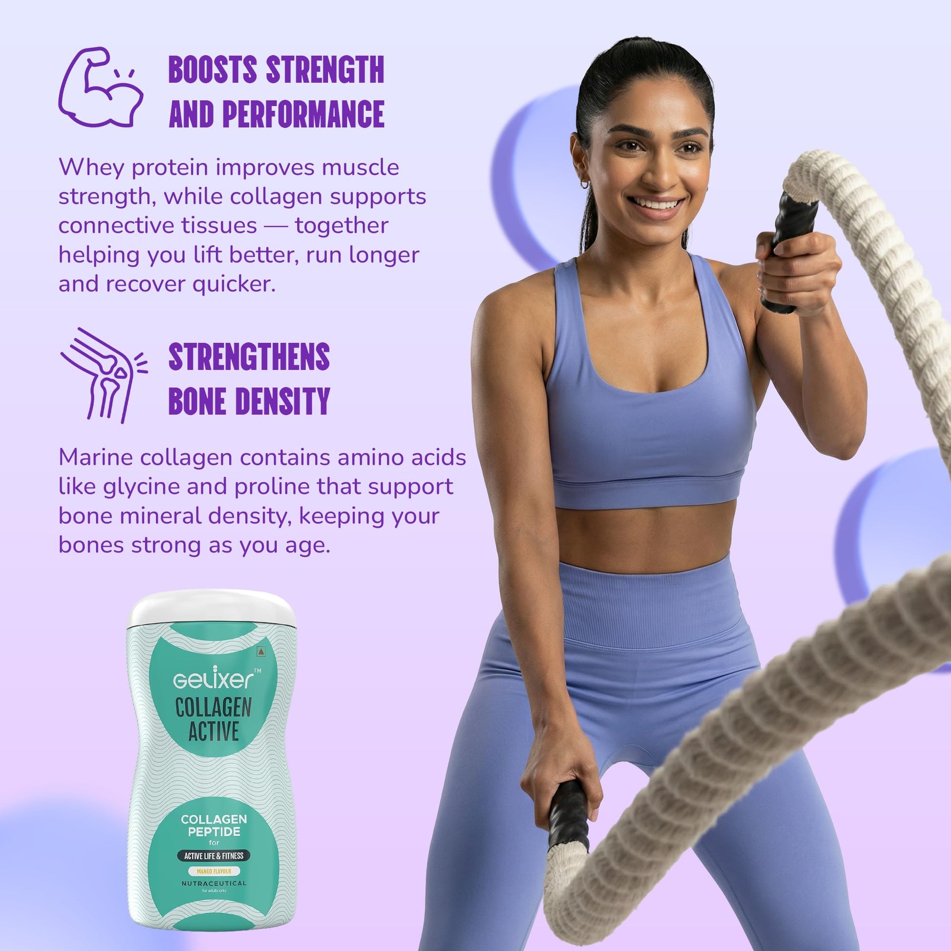 Gelixer Active Collagen Powder, Japanese Marine Collagen Peptide with Whey Protein, Unisex Adult Supplement - packaging