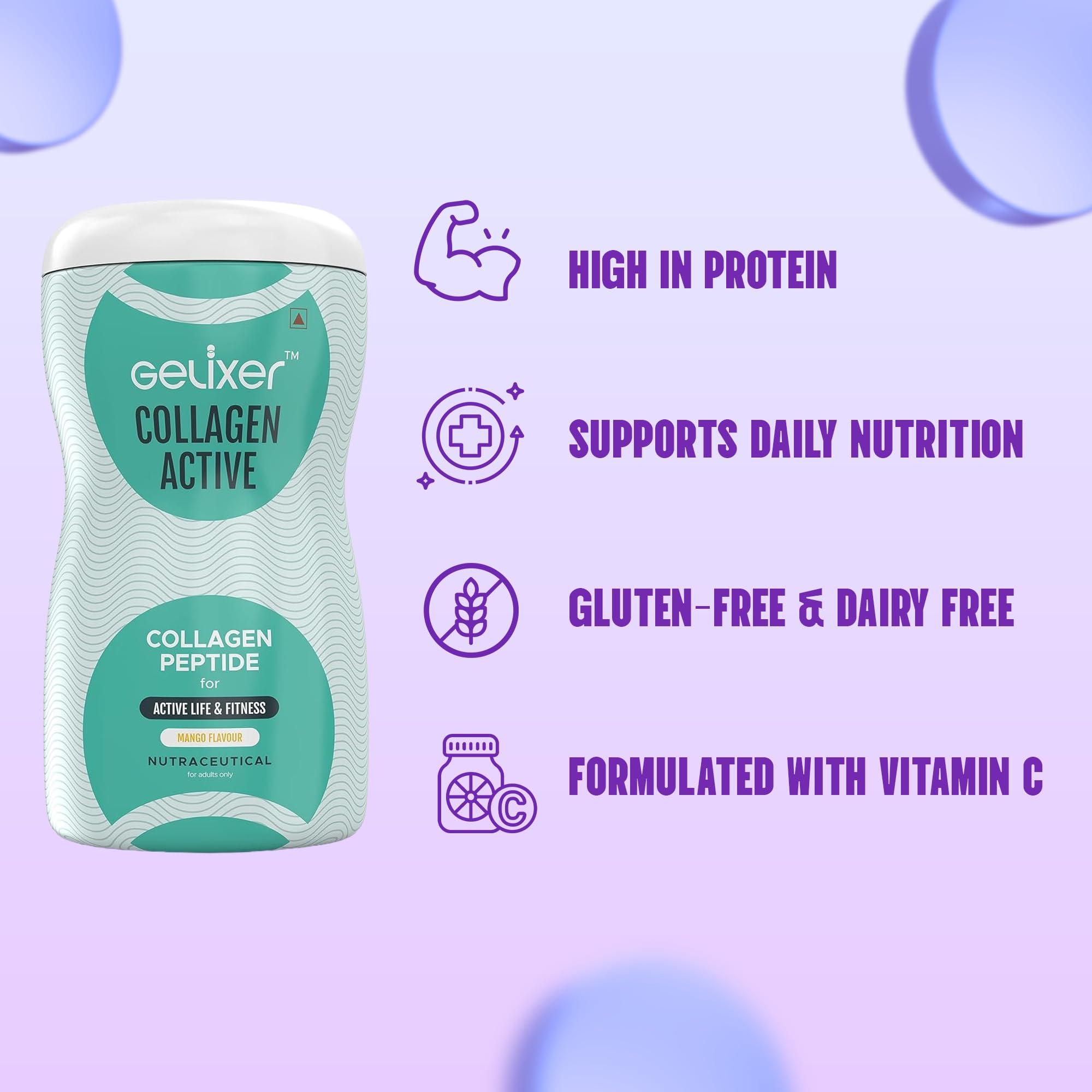 Gelixer Active Collagen Powder, Japanese Marine Collagen Peptide with Whey Protein, Unisex Adult Supplement - label detail