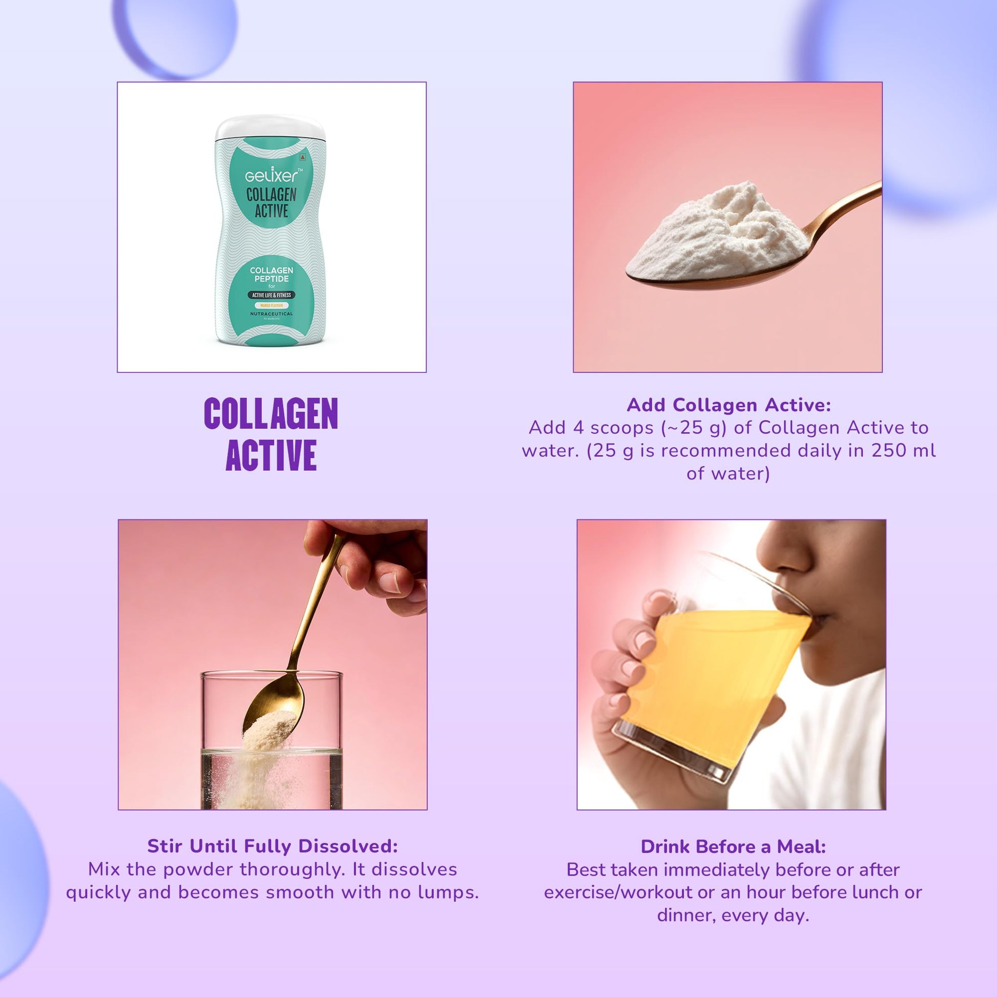 Gelixer Active Collagen Powder, Japanese Marine Collagen Peptide with Whey Protein, Unisex Adult Supplement - ingredients pan