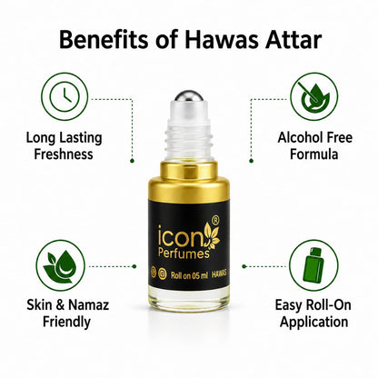 Generic Icon Hawas Attar, 5ml Roll-On, Alcohol-Free Perfume Oil, Unisex Arabic Fragrance - packaging