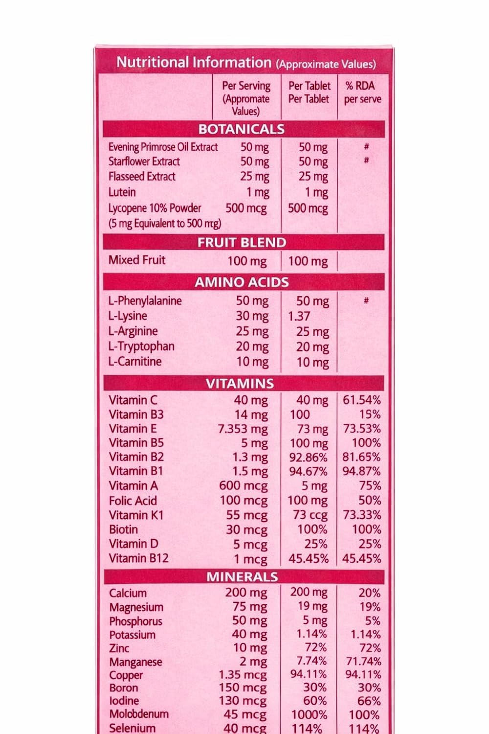 Generic Multivitamin for Women, Vegetarian Tablets, Daily Nutritional Supplement with Essential Vitamins and Minerals - label