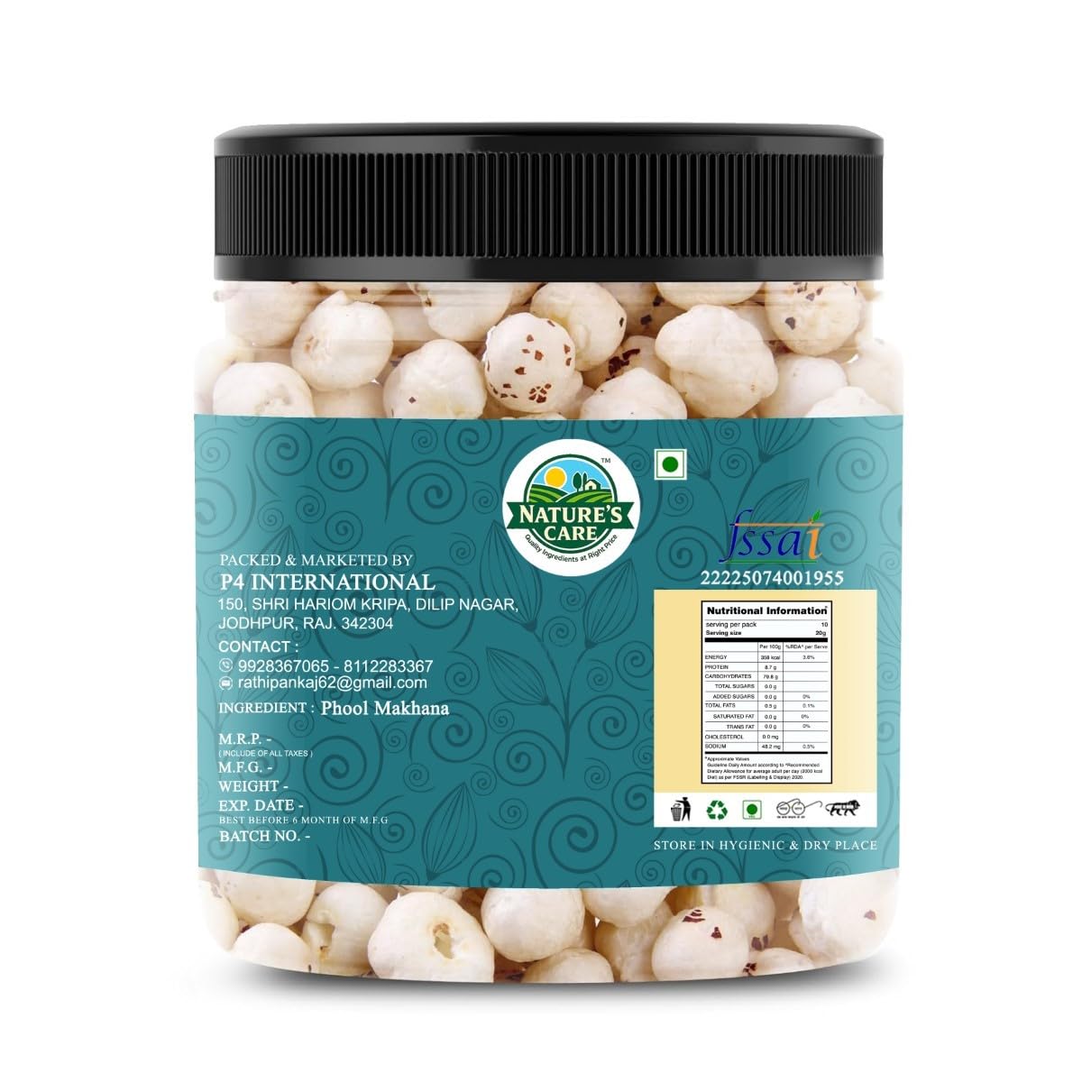 Generic Phool Makhana Puffed Snack, Handpicked Foxnuts for Cooking and Snacking - front view (8)