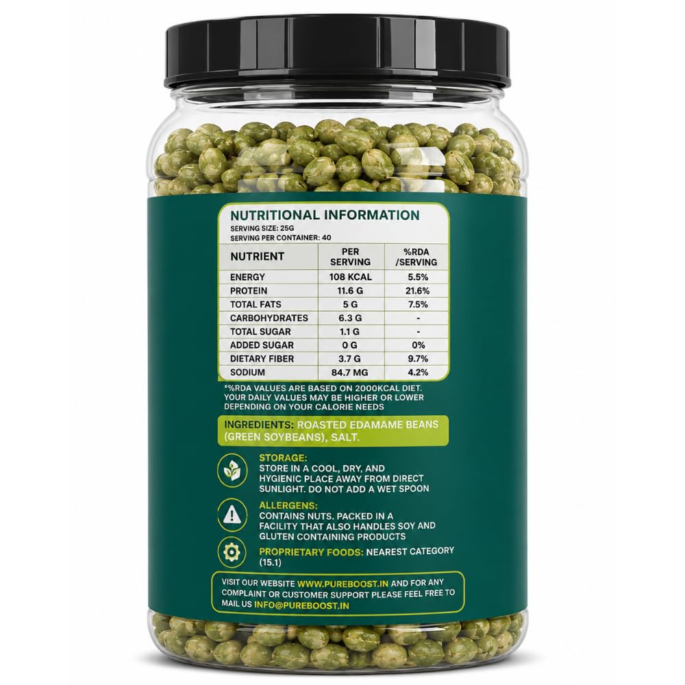 Generic Roasted Salted Edamame, 1 kg, Lightly Salted Young Green Soybeans Vegetable Snack - front view