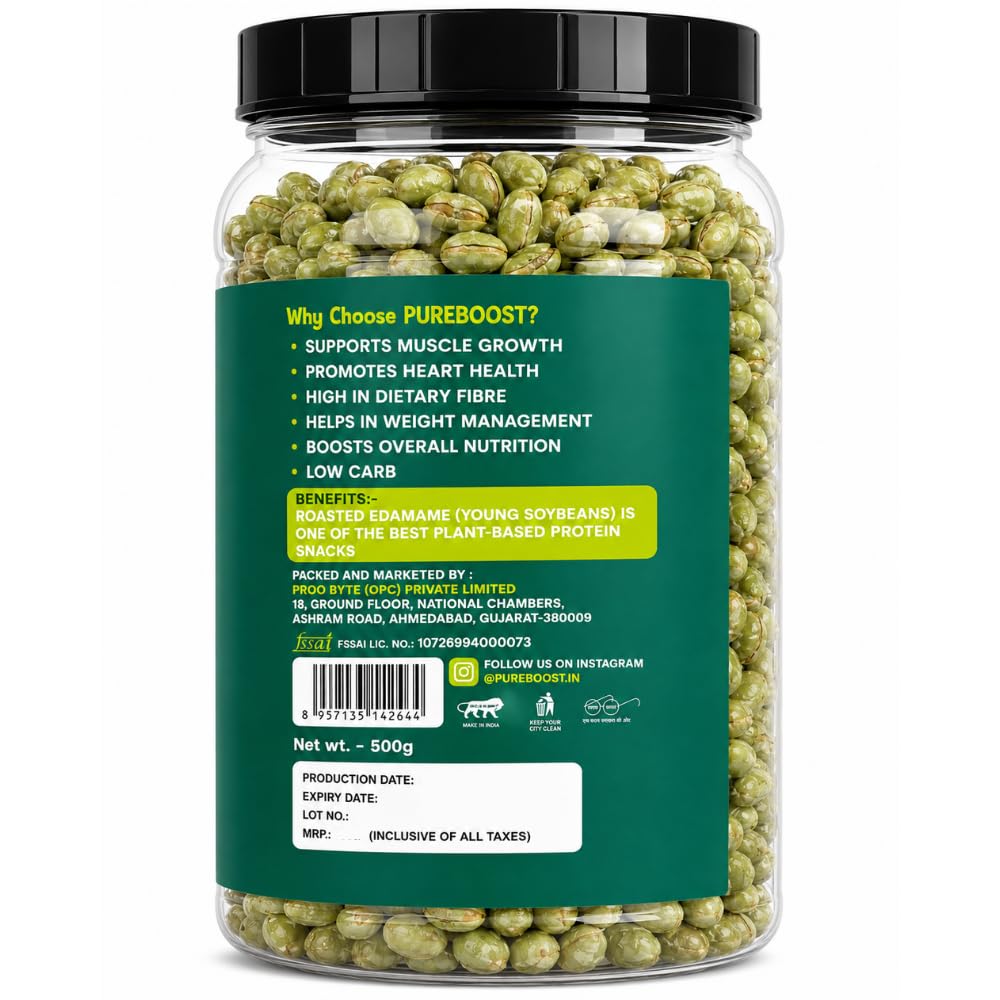Generic Roasted Salted Edamame, 1 kg, Lightly Salted Young Green Soybeans Vegetable Snack - back view