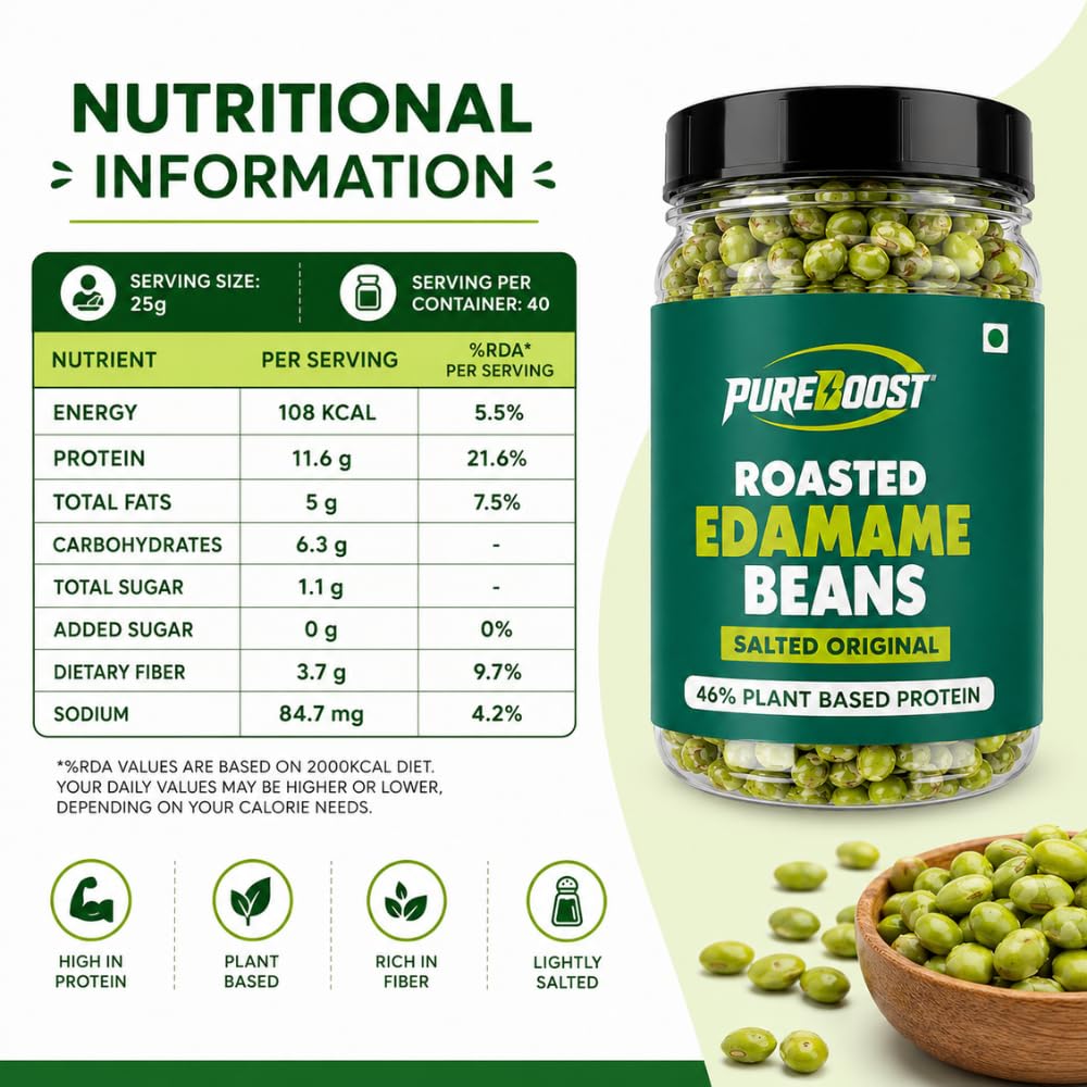 Generic Roasted Salted Edamame, 1 kg, Lightly Salted Young Green Soybeans Vegetable Snack - packaging
