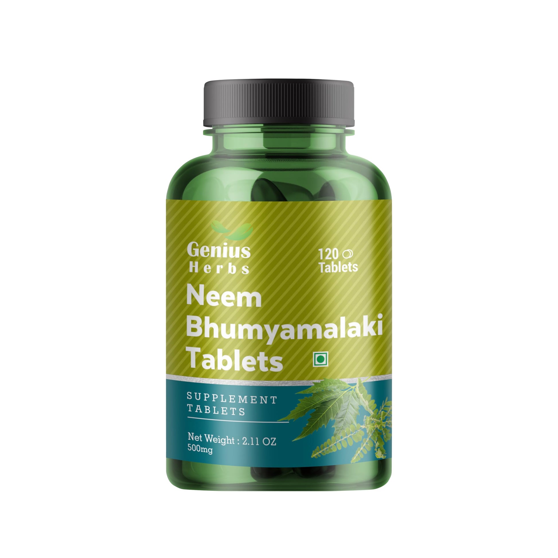 Genius Herbs Neem Bhumyamalaki Tablets, 500mg, 120 Veg Tablets, Ayurvedic Herbal Blend, Vegan, Non-GMO