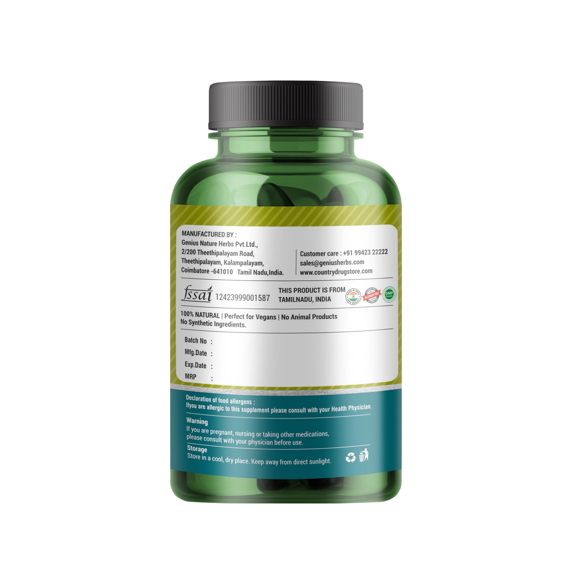 Genius Herbs Neem Bhumyamalaki Tablets, 500mg, 120 Veg Tablets, Ayurvedic Herbal Blend, Vegan, Non-GMO - front view