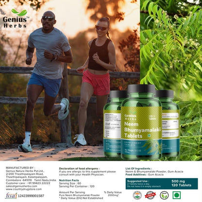 Genius Herbs Neem Bhumyamalaki Tablets, 500mg, 120 Veg Tablets, Ayurvedic Herbal Blend, Vegan, Non-GMO - in use