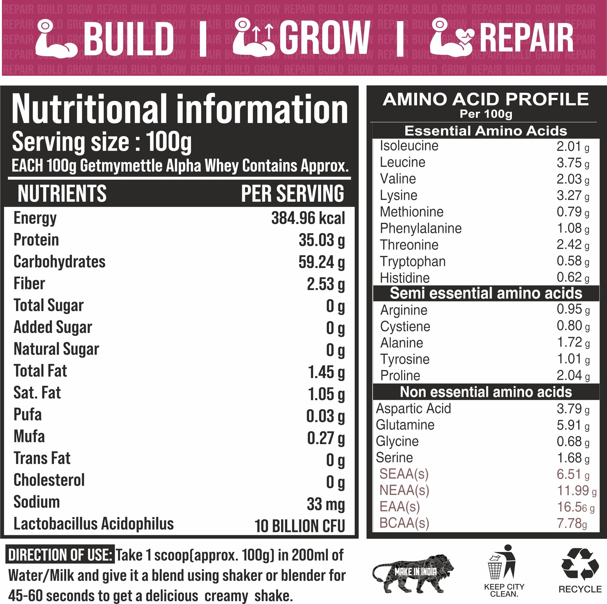 getmymettle Alpha Whey Protein Powder, Banned Substance Free, Gluten Free, Low Fat, No Artificial Colors - front view (10)