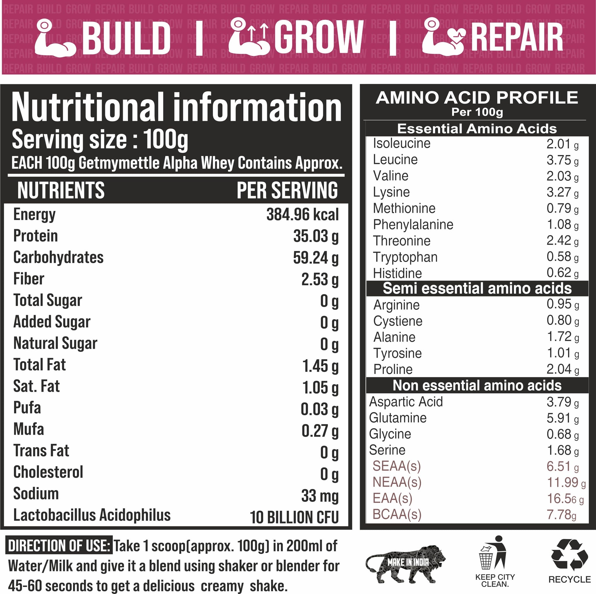 getmymettle Alpha Whey Protein Powder, Banned Substance Free, Gluten Free, Low Fat, No Artificial Colors - front view (10)