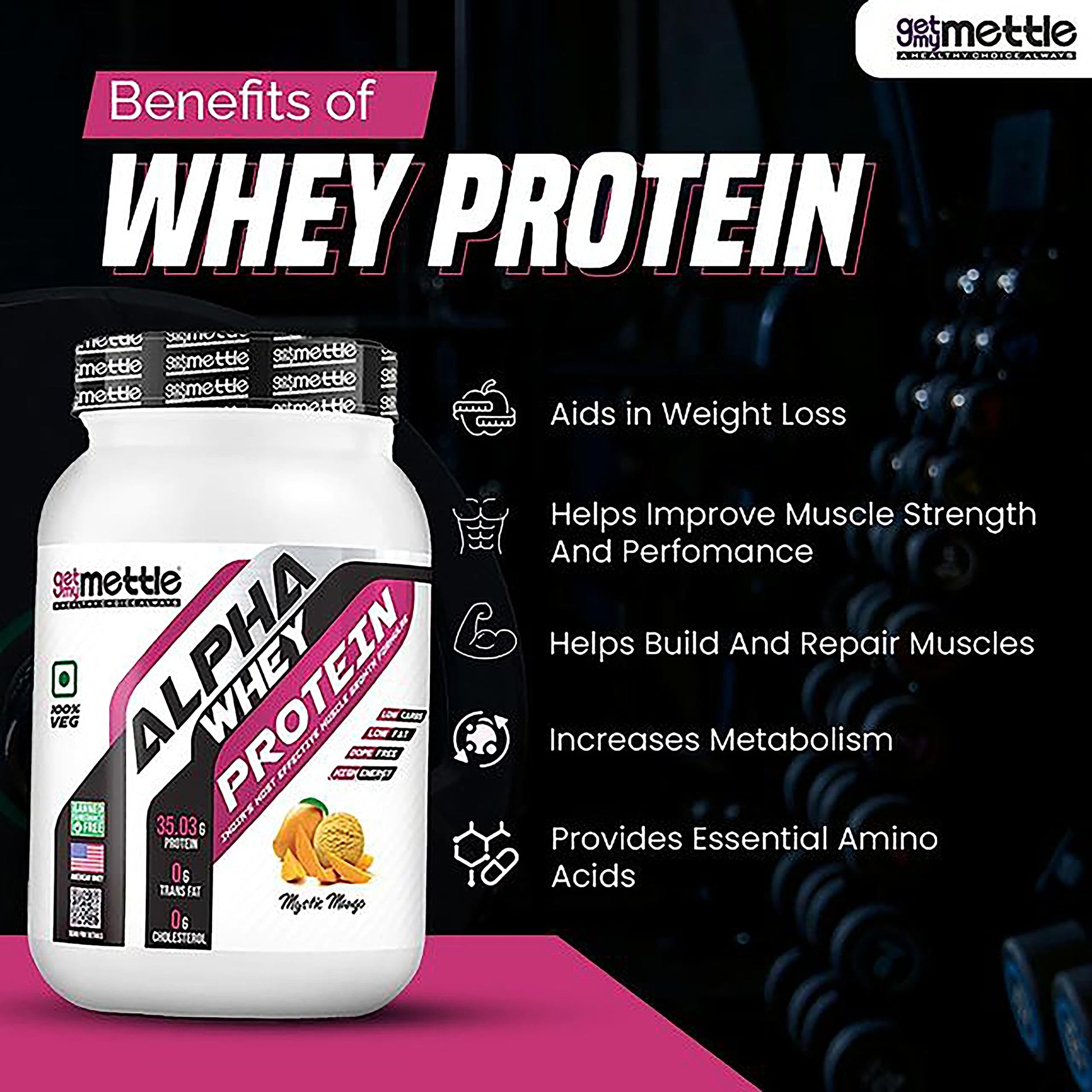 getmymettle Alpha Whey Protein Powder, Banned Substance Free, Gluten Free, Low Fat, No Artificial Colors - close-up detail (1