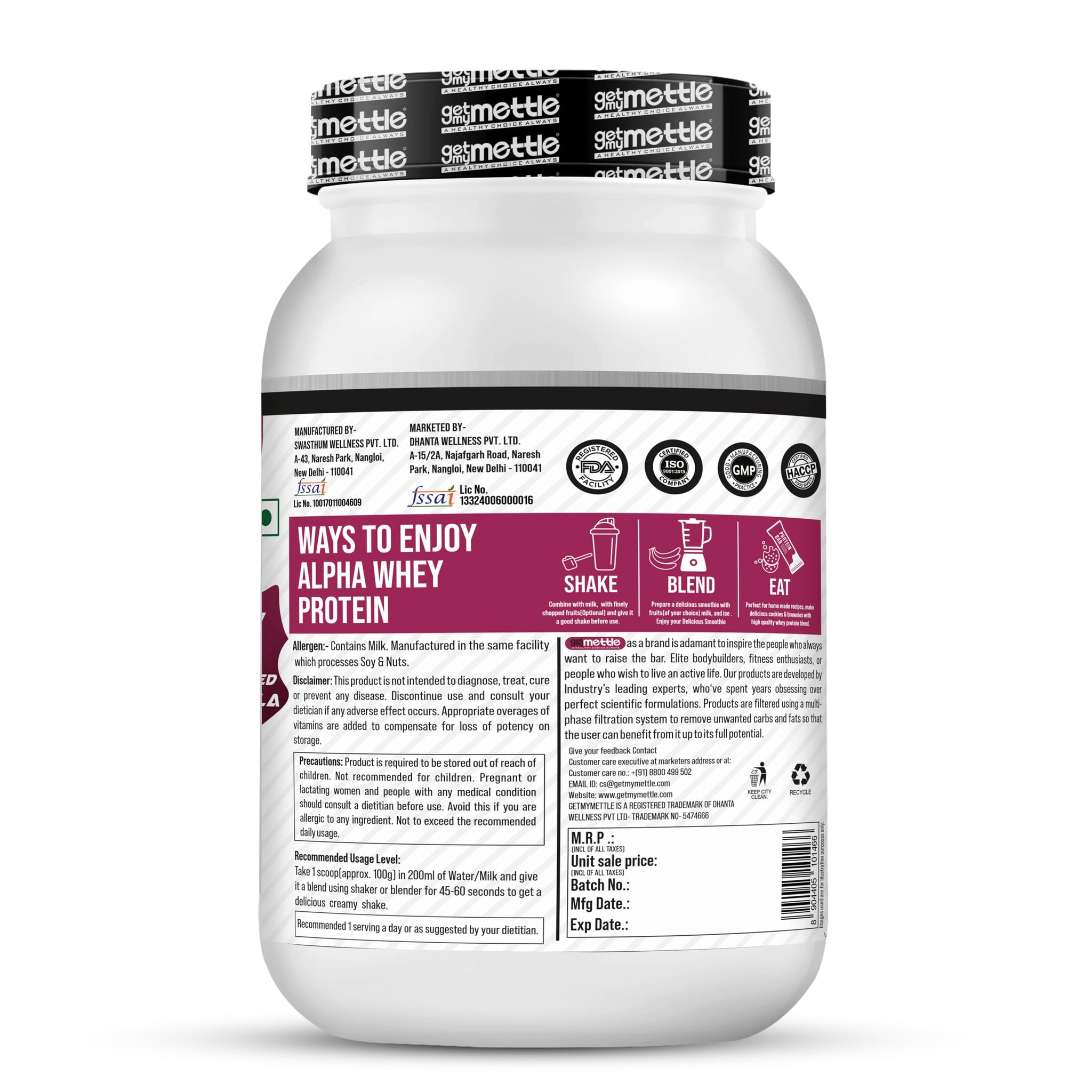getmymettle Alpha Whey Protein Powder, Banned Substance Free, Gluten Free, Low Fat, No Artificial Colors - front view