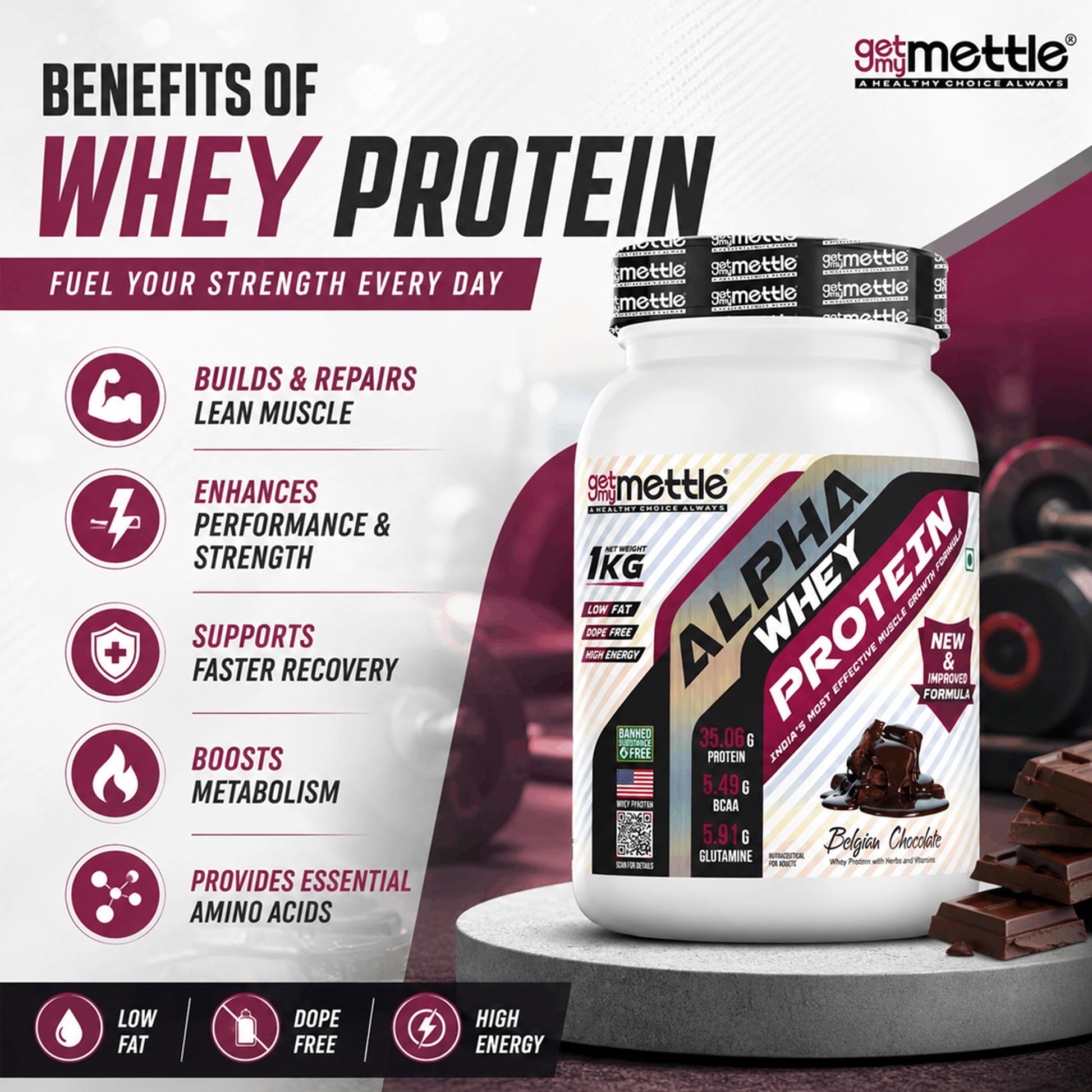 getmymettle Alpha Whey Protein Powder, Banned Substance Free, Gluten Free, Low Fat, No Artificial Colors - ingredients panel 