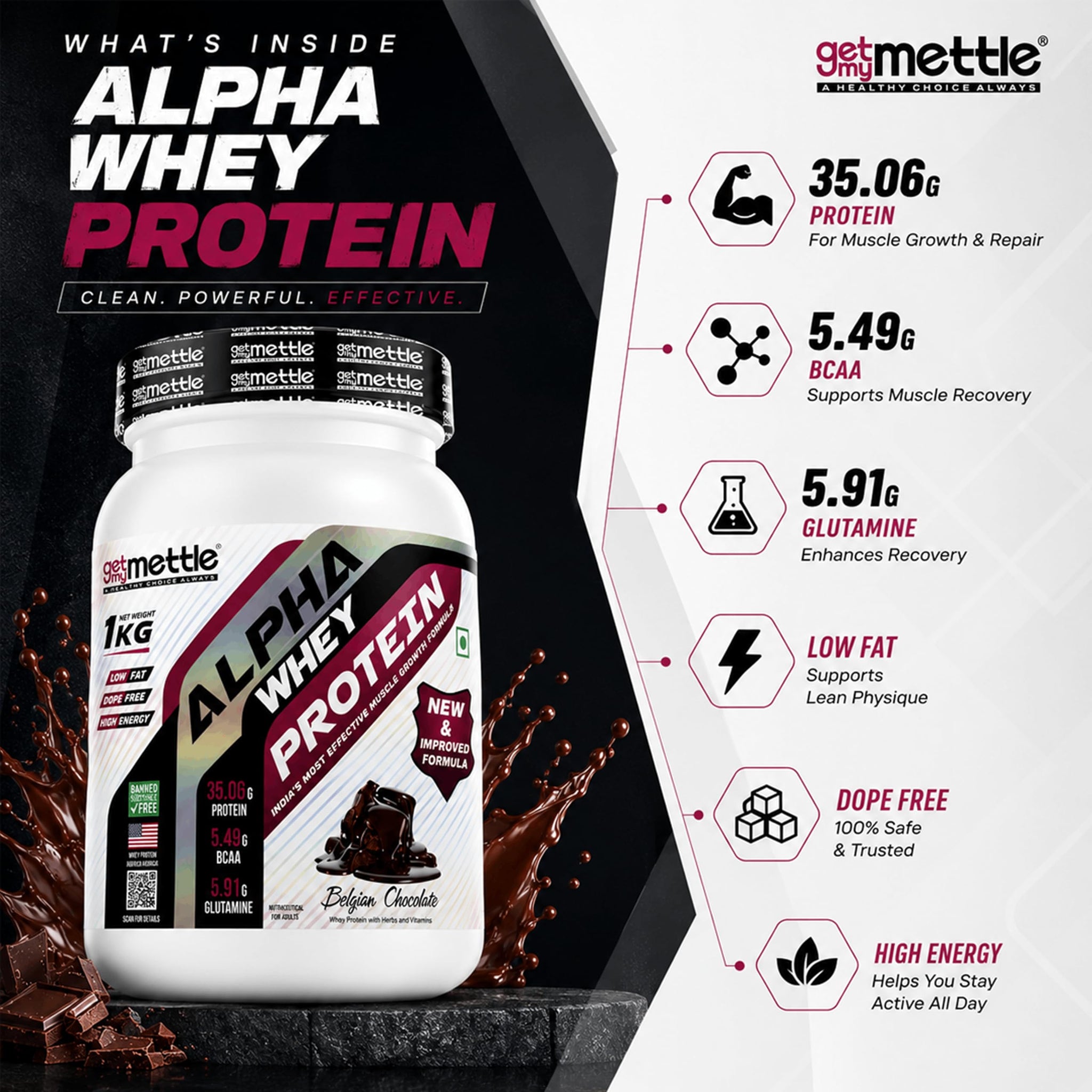 getmymettle Alpha Whey Protein Powder, Banned Substance Free, Gluten Free, Low Fat, No Artificial Colors - close-up detail (2