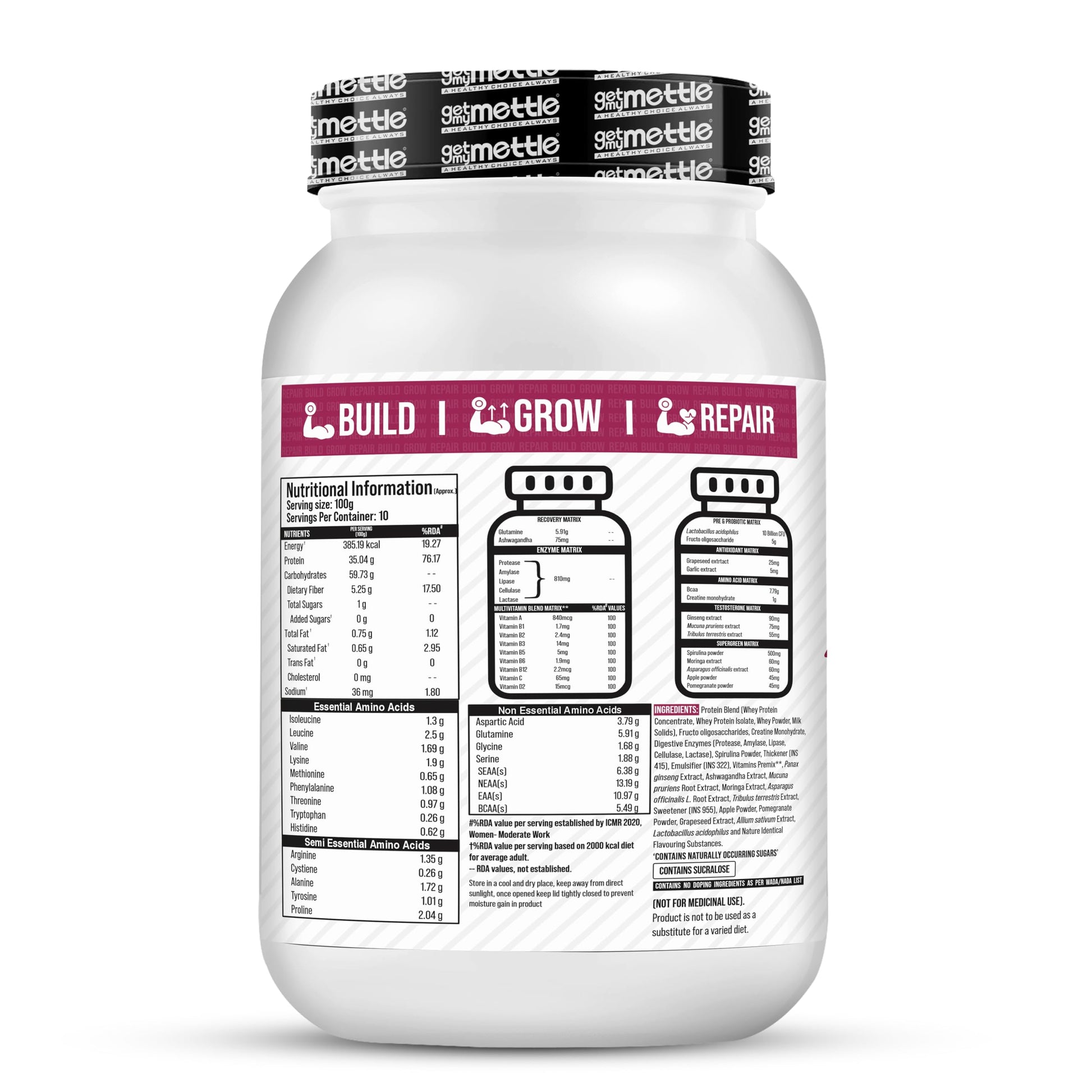 getmymettle Alpha Whey Protein Powder, Banned Substance Free, Gluten Free, Low Fat, No Artificial Colors - back view