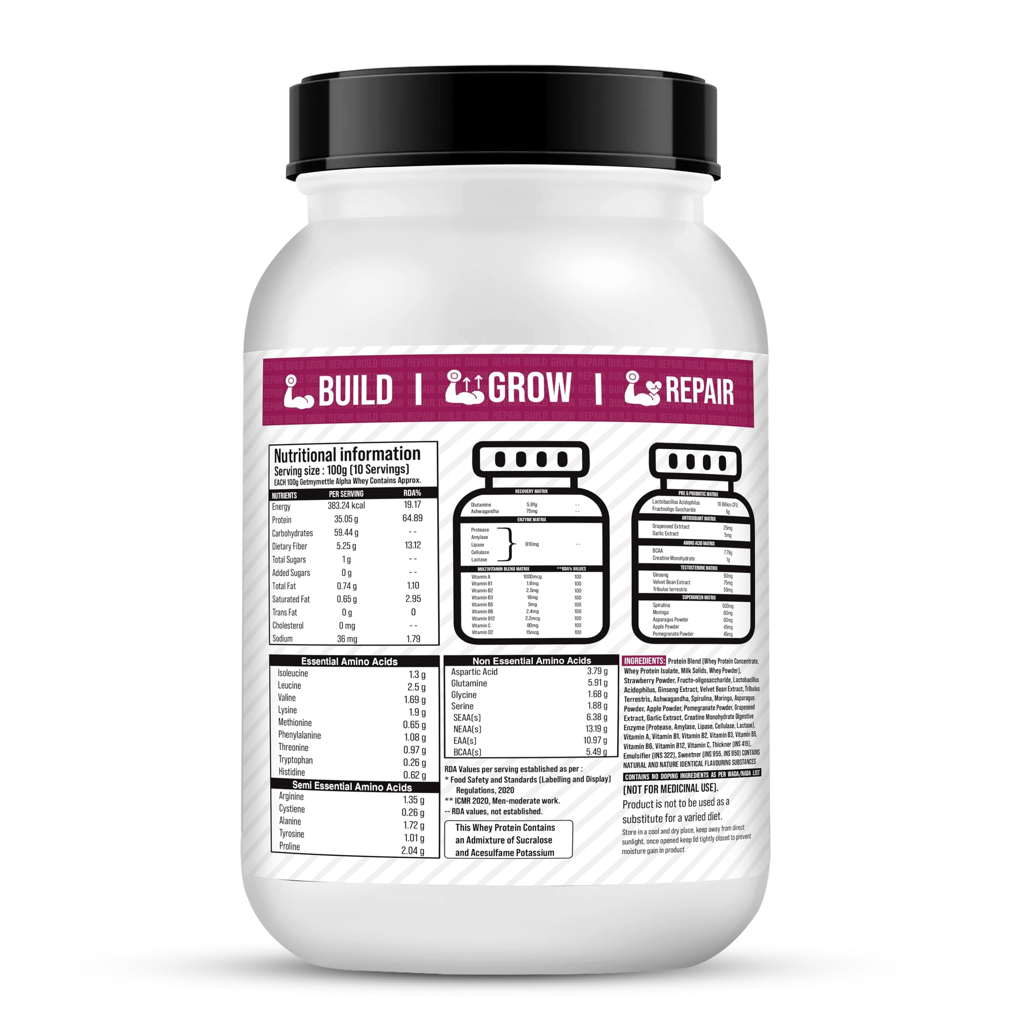 getmymettle Alpha Whey Protein Powder, Banned Substance Free, Gluten Free, Low Fat, No Artificial Colors - front view (37)