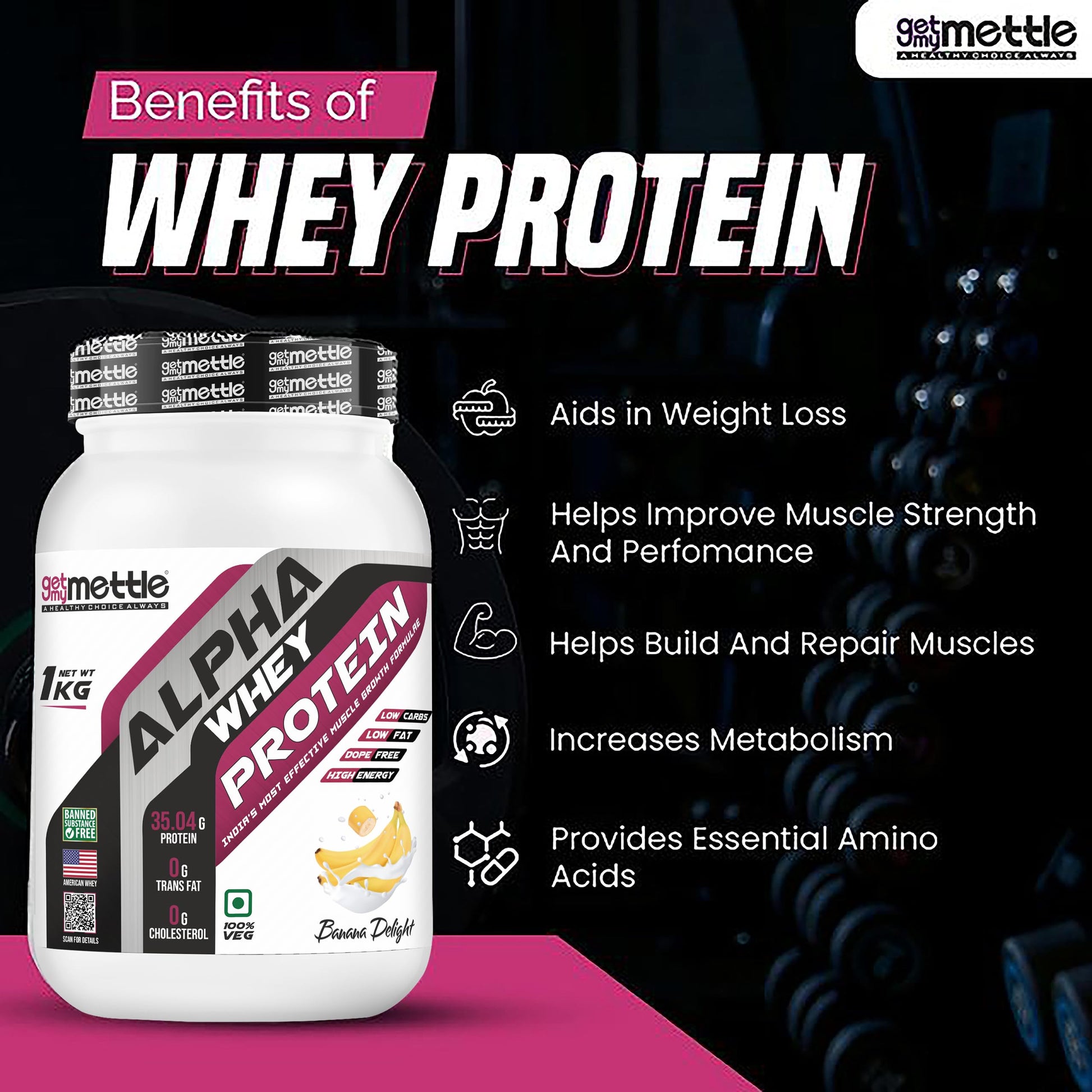 getmymettle Alpha Whey Protein Powder, Banned Substance Free, Gluten Free, Low Fat, No Artificial Colors - label detail