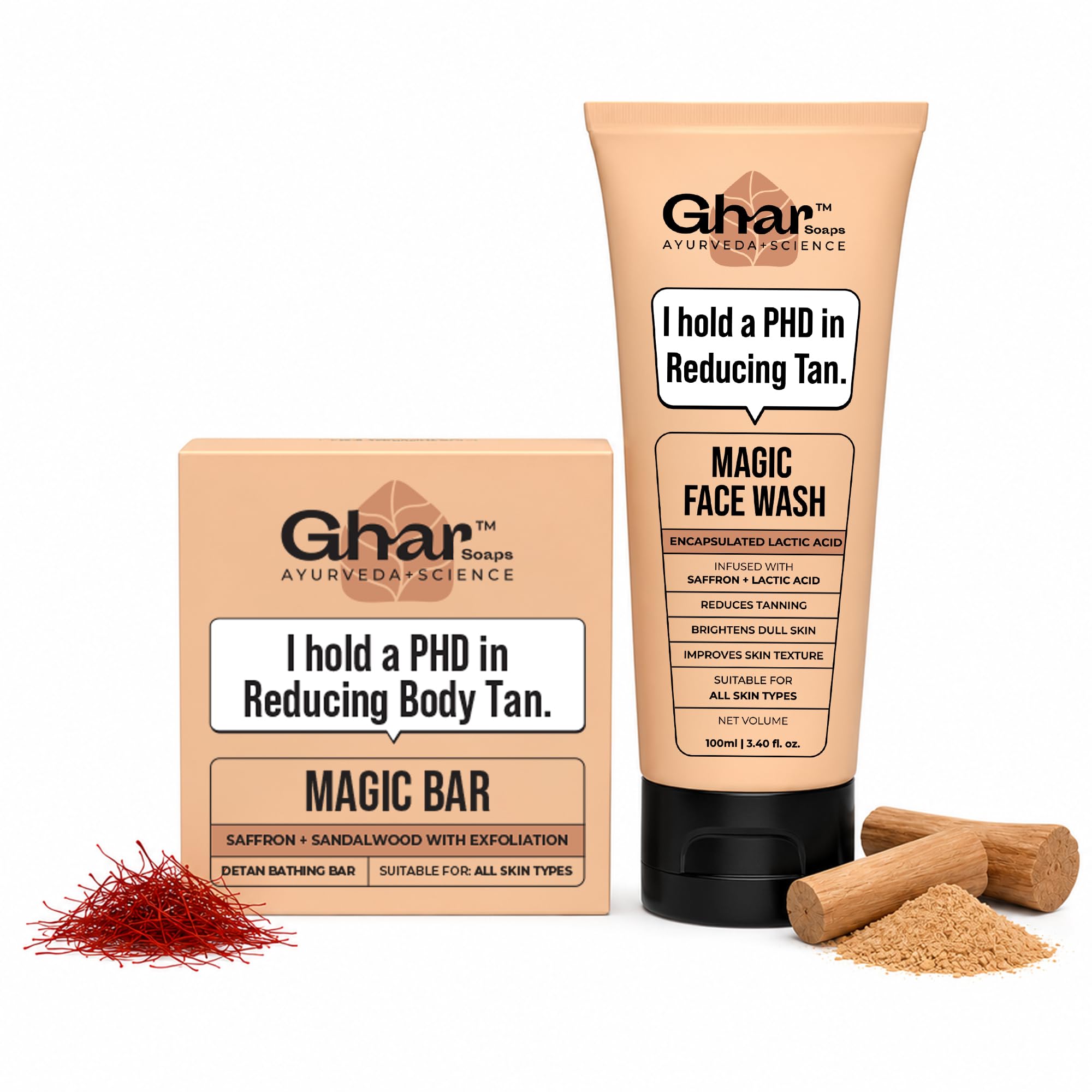 GHAR SOAPS De-Tan Face Wash with Sandalwood, Saffron, Coconut Oil and Goat Milk, Unisex (15)