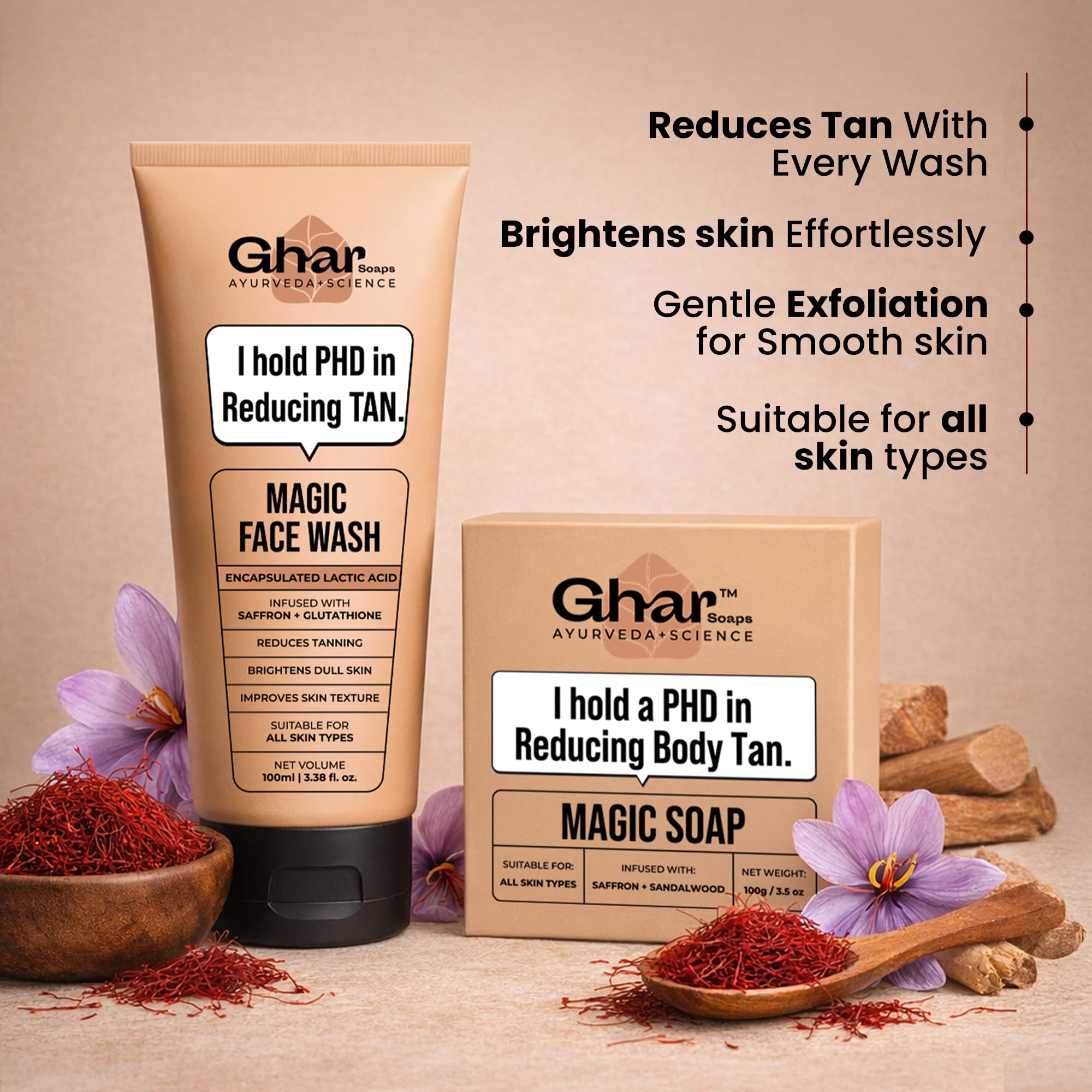 GHAR SOAPS De-Tan Face Wash with Sandalwood, Saffron, Coconut Oil and Goat Milk, Unisex - back view (17)