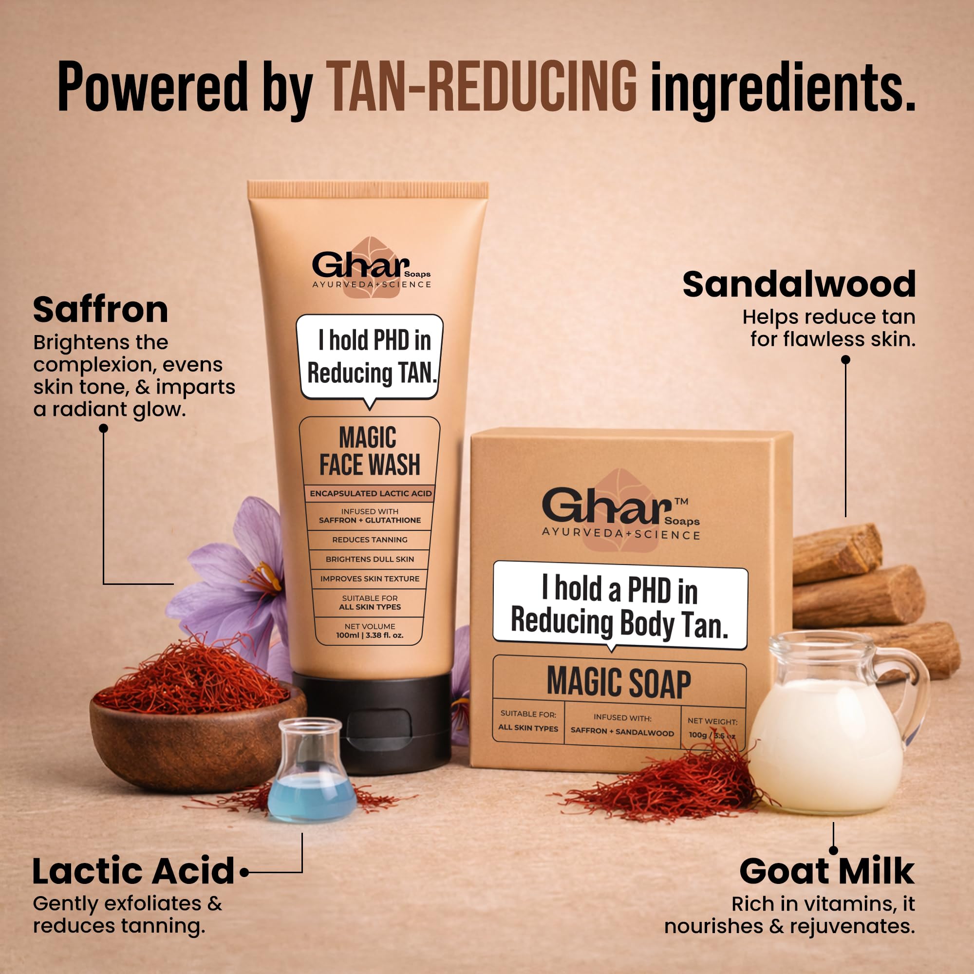 GHAR SOAPS De-Tan Face Wash with Sandalwood, Saffron, Coconut Oil and Goat Milk, Unisex - packaging (18)