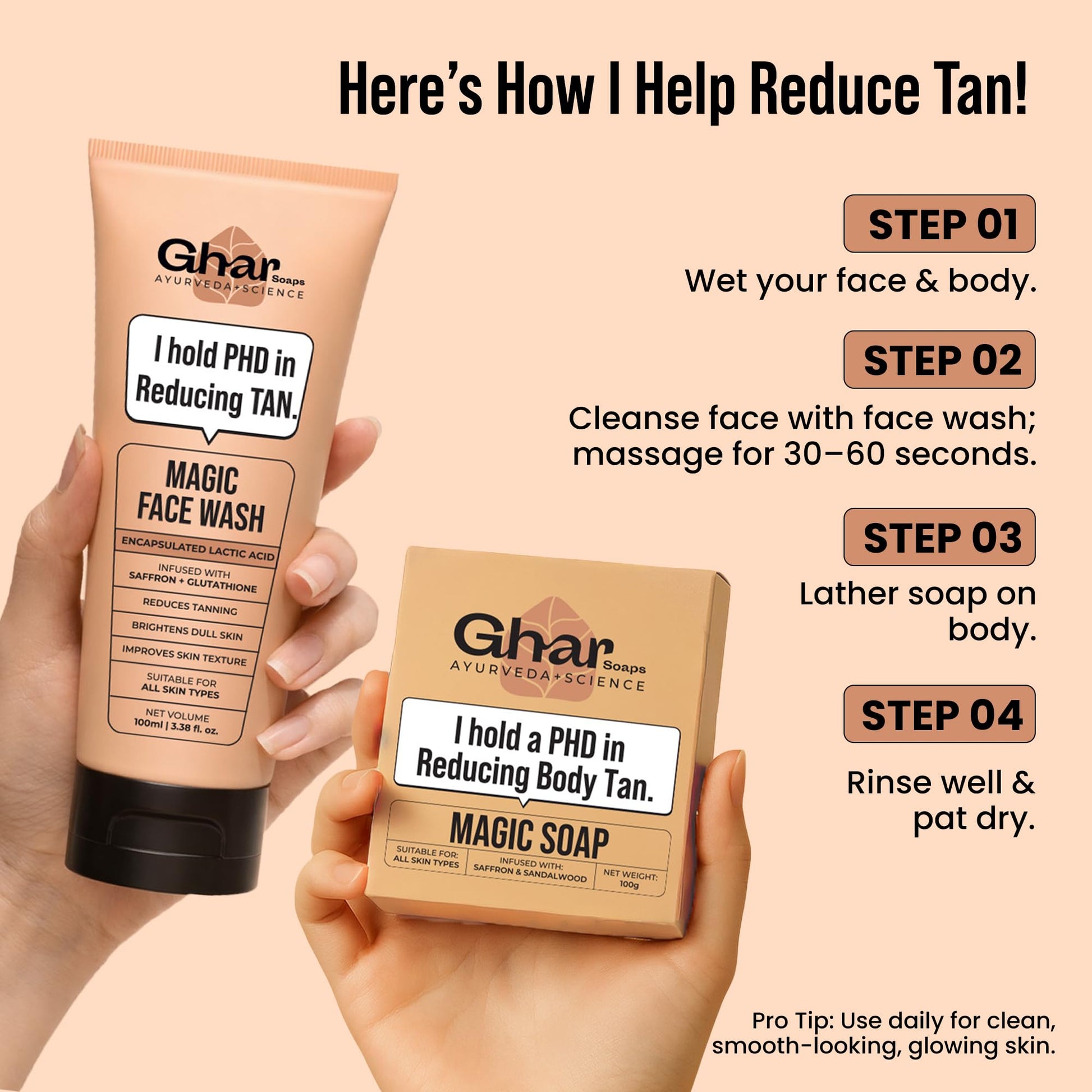GHAR SOAPS De-Tan Face Wash with Sandalwood, Saffron, Coconut Oil and Goat Milk, Unisex - label detail (19)