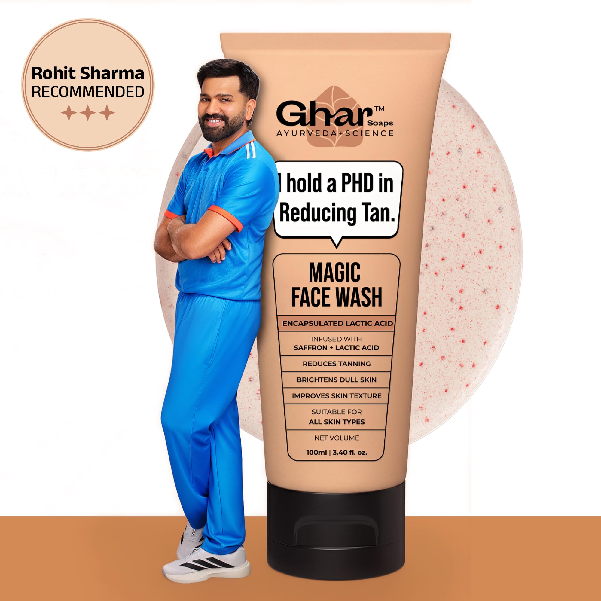 GHAR SOAPS De-Tan Face Wash with Sandalwood, Saffron, Coconut Oil and Goat Milk, Unisex - front view