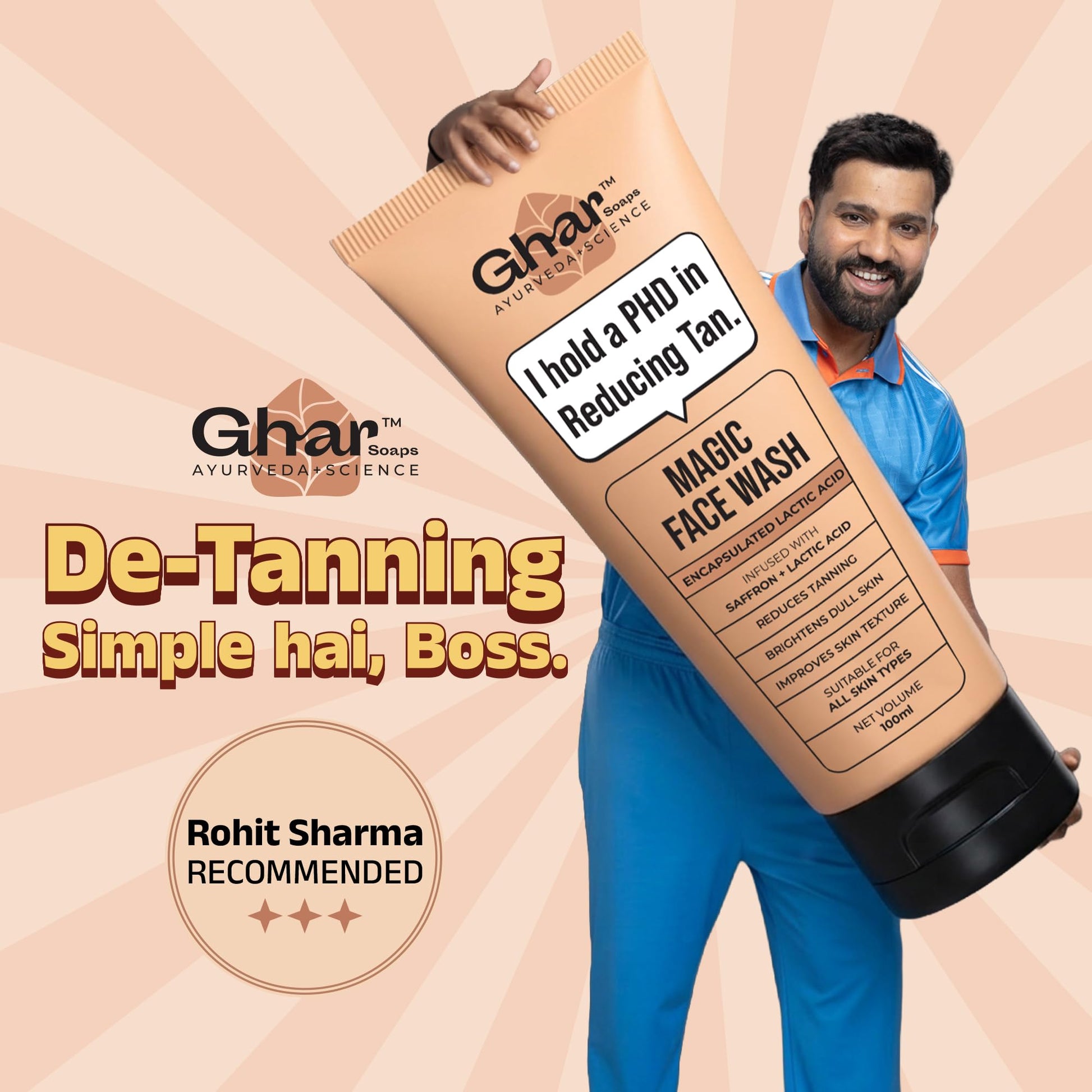 GHAR SOAPS De-Tan Face Wash with Sandalwood, Saffron, Coconut Oil and Goat Milk, Unisex - back view