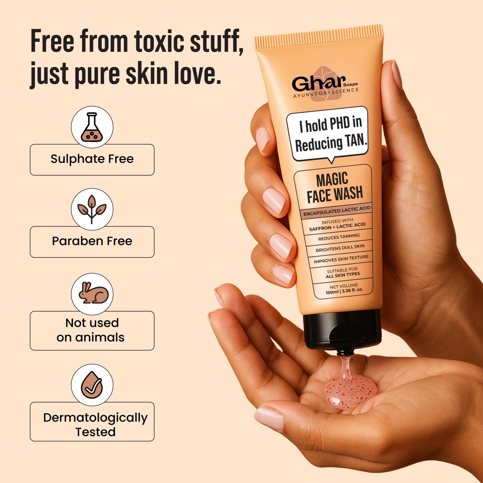 GHAR SOAPS De-Tan Face Wash with Sandalwood, Saffron, Coconut Oil and Goat Milk, Unisex - packaging