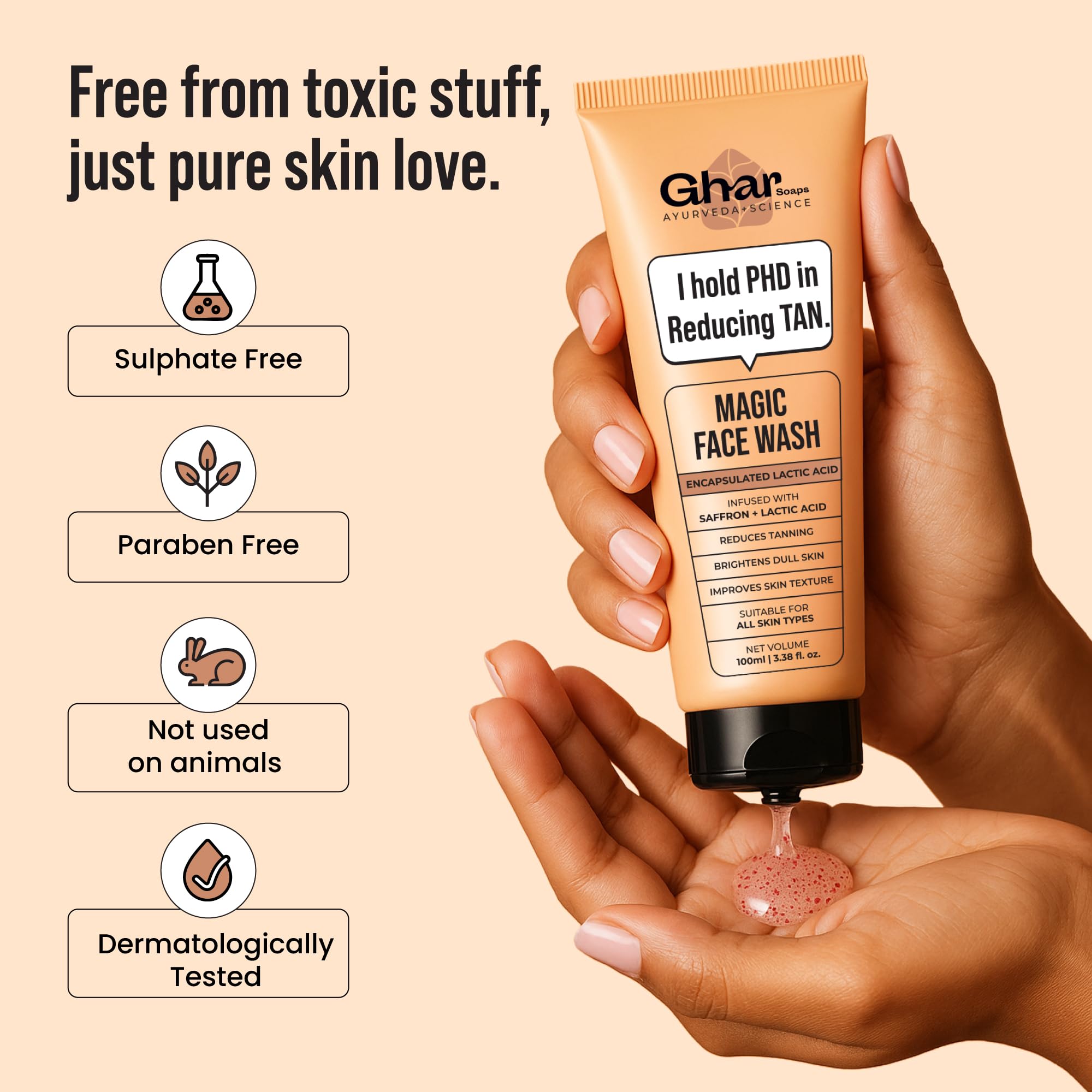 GHAR SOAPS De-Tan Face Wash with Sandalwood, Saffron, Coconut Oil and Goat Milk, Unisex - packaging
