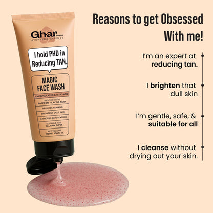 GHAR SOAPS De-Tan Face Wash with Sandalwood, Saffron, Coconut Oil and Goat Milk, Unisex - label detail