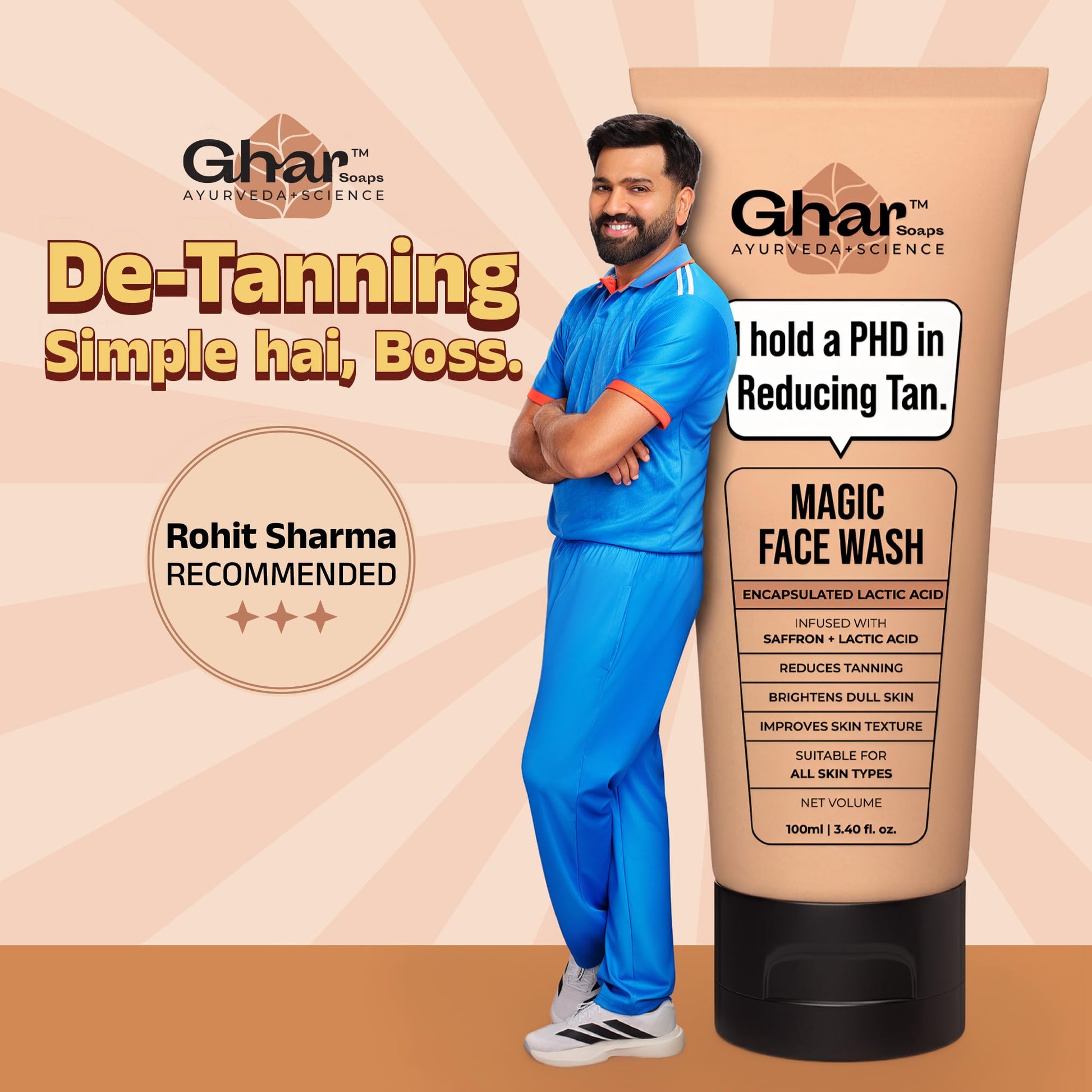 GHAR SOAPS De-Tan Face Wash with Sandalwood, Saffron, Coconut Oil and Goat Milk, Unisex - back view (9)