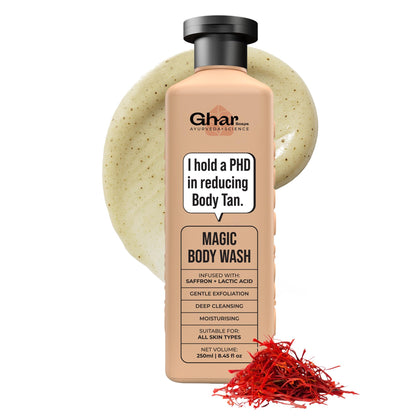 Ghar Soaps Magic De-Tan Body Wash, 250ml, with Saffron, Lactic Acid, Niacinamide, Paraben & SLS Free