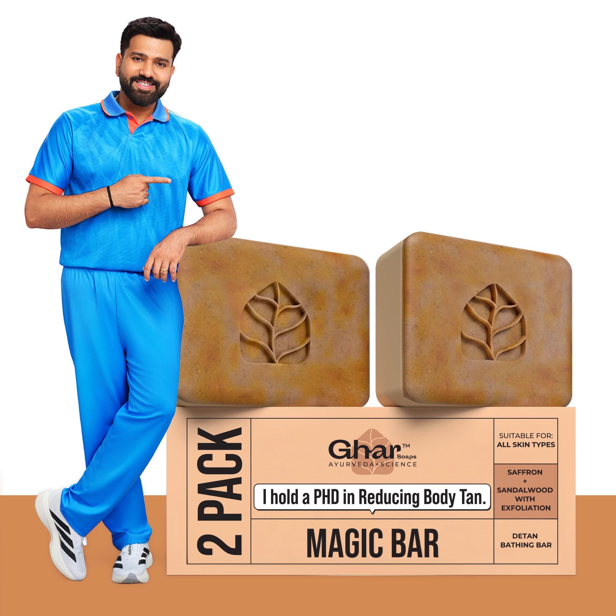 GHAR SOAPS Sandalwood & Saffron Handmade Soap Bar, 100g, Paraben-Free, Sulfate-Free, Unisex Solid Soap - front view (10)