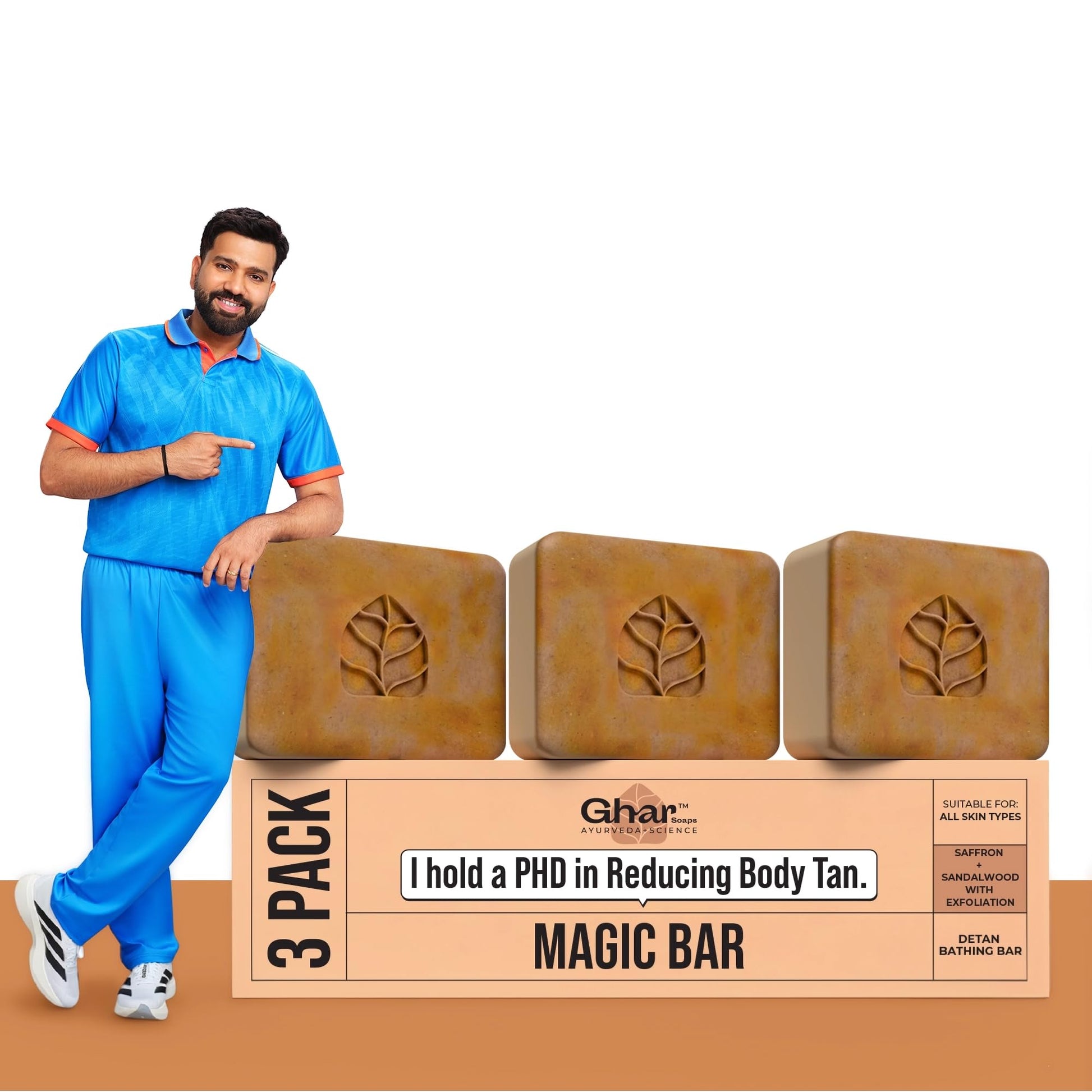 GHAR SOAPS Sandalwood & Saffron Handmade Soap Bar, 100g, Paraben-Free, Sulfate-Free, Unisex Solid Soap - front view (12)