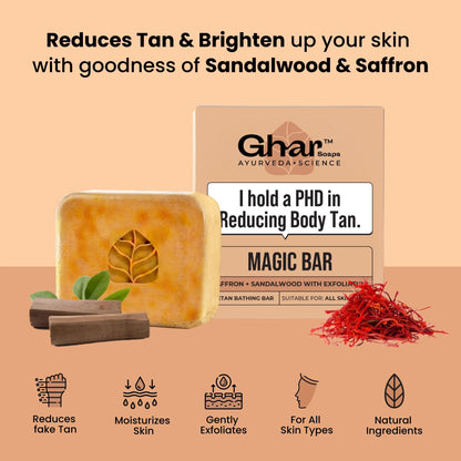 GHAR SOAPS Sandalwood & Saffron Handmade Soap Bar, 100g, Paraben-Free, Sulfate-Free, Unisex Solid Soap - back view