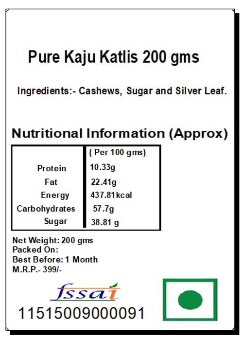 Ghasitaram Gifts Pure Kaju Katlis Box, 200g - front view