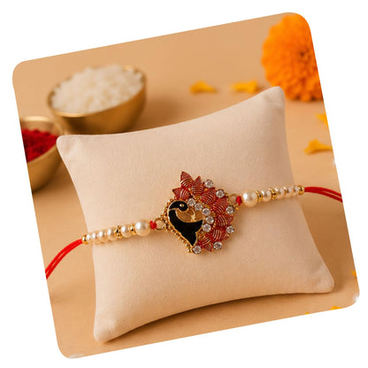 Giftsroot Designer Peacock Rakhi and Roli Chawal Pack - Rakhis for Brother, Bhabhi, Kids Protection and Blessing, Designer si