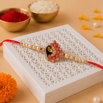Giftsroot Designer Peacock Rakhi and Roli Chawal Pack - Rakhis for Brother, Bhabhi, Kids Protection and Blessing, Designer si