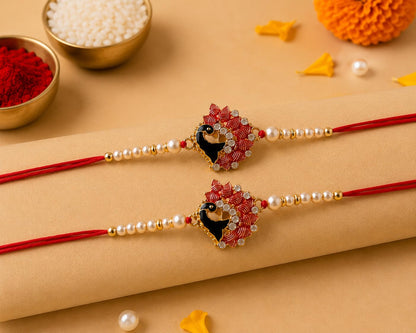 Giftsroot Rakhi for Brother Set of 2, Peacock Feather Rakhi with Card and Tilak, Traditional Raksha Bandhan Rakhi for Men - f