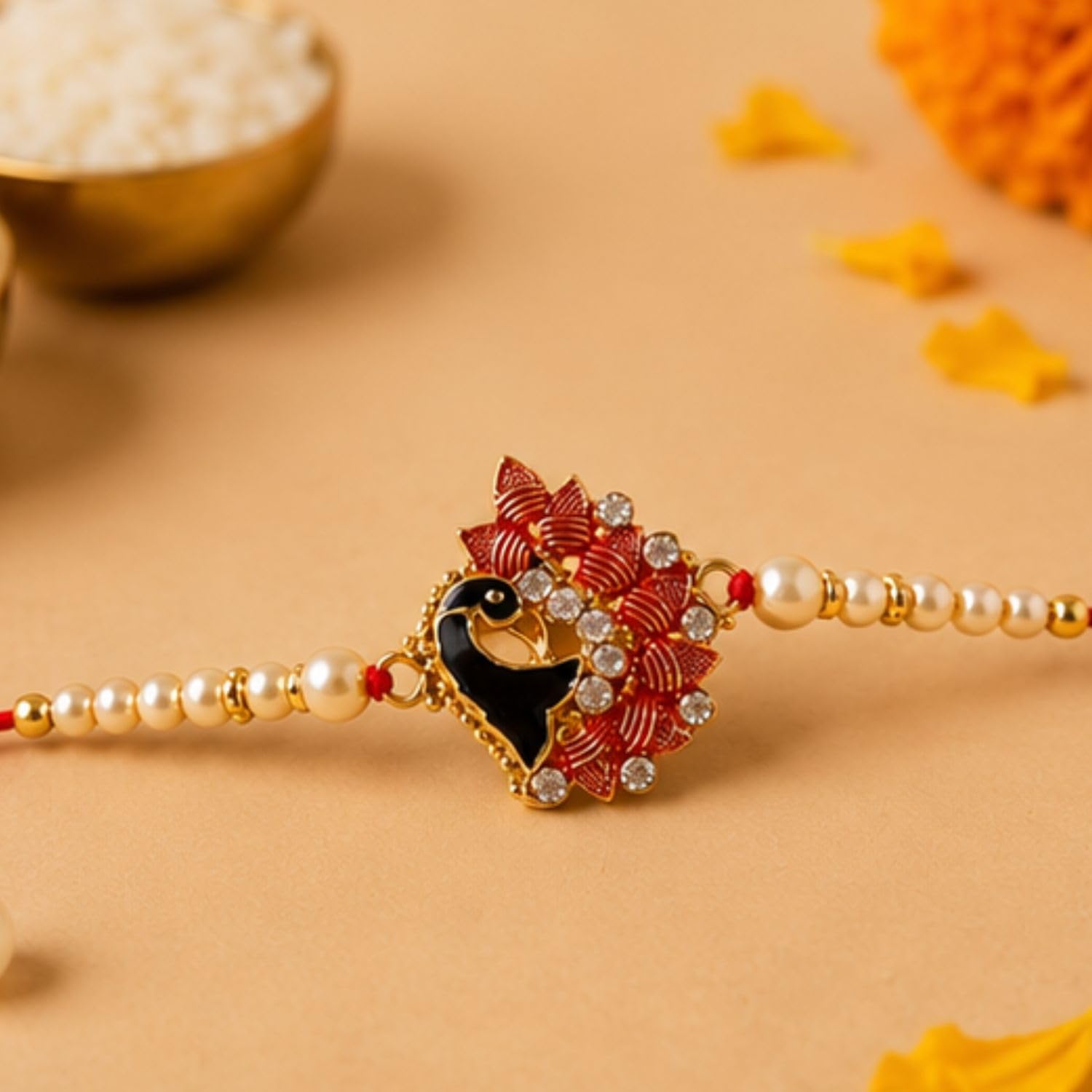 Giftsroot Rakhi for Brother Set of 2, Peacock Feather Rakhi with Card and Tilak, Traditional Raksha Bandhan Rakhi for Men - b