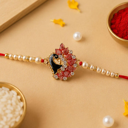 Giftsroot Rakhi for Brother Set of 2, Peacock Feather Rakhi with Card and Tilak, Traditional Raksha Bandhan Rakhi for Men - p