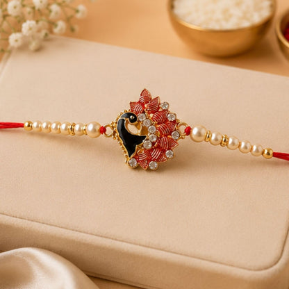 Giftsroot Rakhi for Brother Set of 2, Peacock Feather Rakhi with Card and Tilak, Traditional Raksha Bandhan Rakhi for Men - i