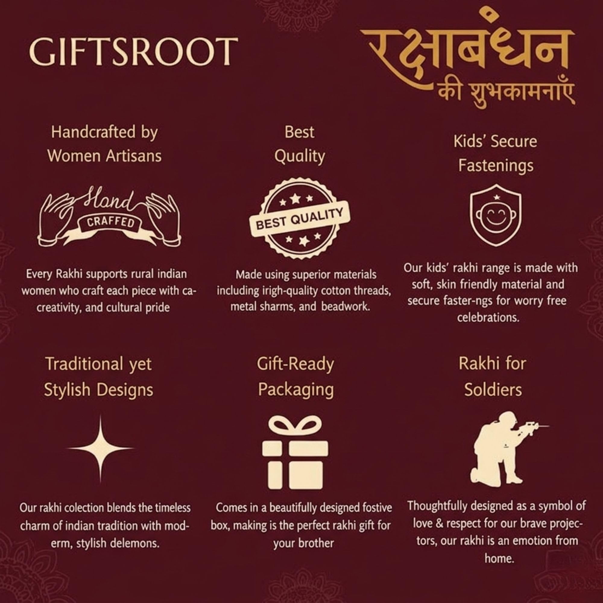 Giftsroot Rakhi Set of 6 for Brother Men, Ganesha Shree Om Radha Krishna Traditional Designer Rakhis with Card and Tilak Set 