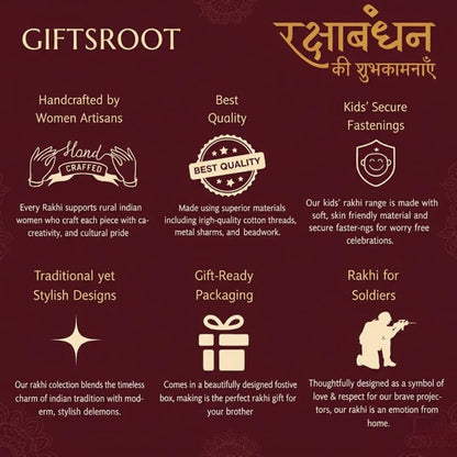 Giftsroot Rakhi Set of 6 for Brother Men, Ganesha Shree Om Radha Krishna Traditional Designer Rakhis with Card and Tilak Set 
