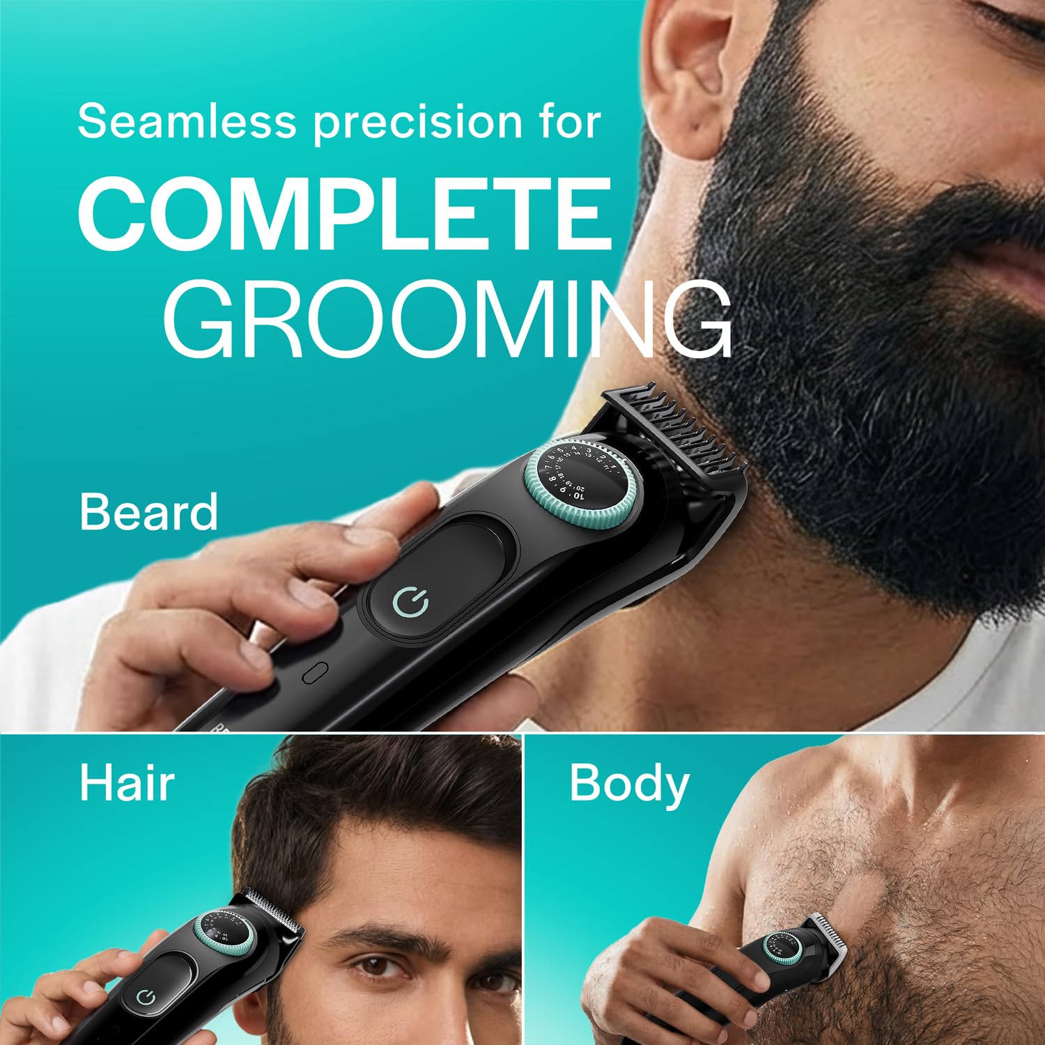 Gillette Series 3 All-in-One Beard & Body Trimmer, 40 Length Settings, 5 Attachments, 50 Min Runtime, Washable Head - label d