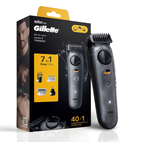 Gillette Series 5 All-in-One Beard & Body Trimmer by Braun - 40 Length Settings, 100% Waterproof, 120 Min Runtime