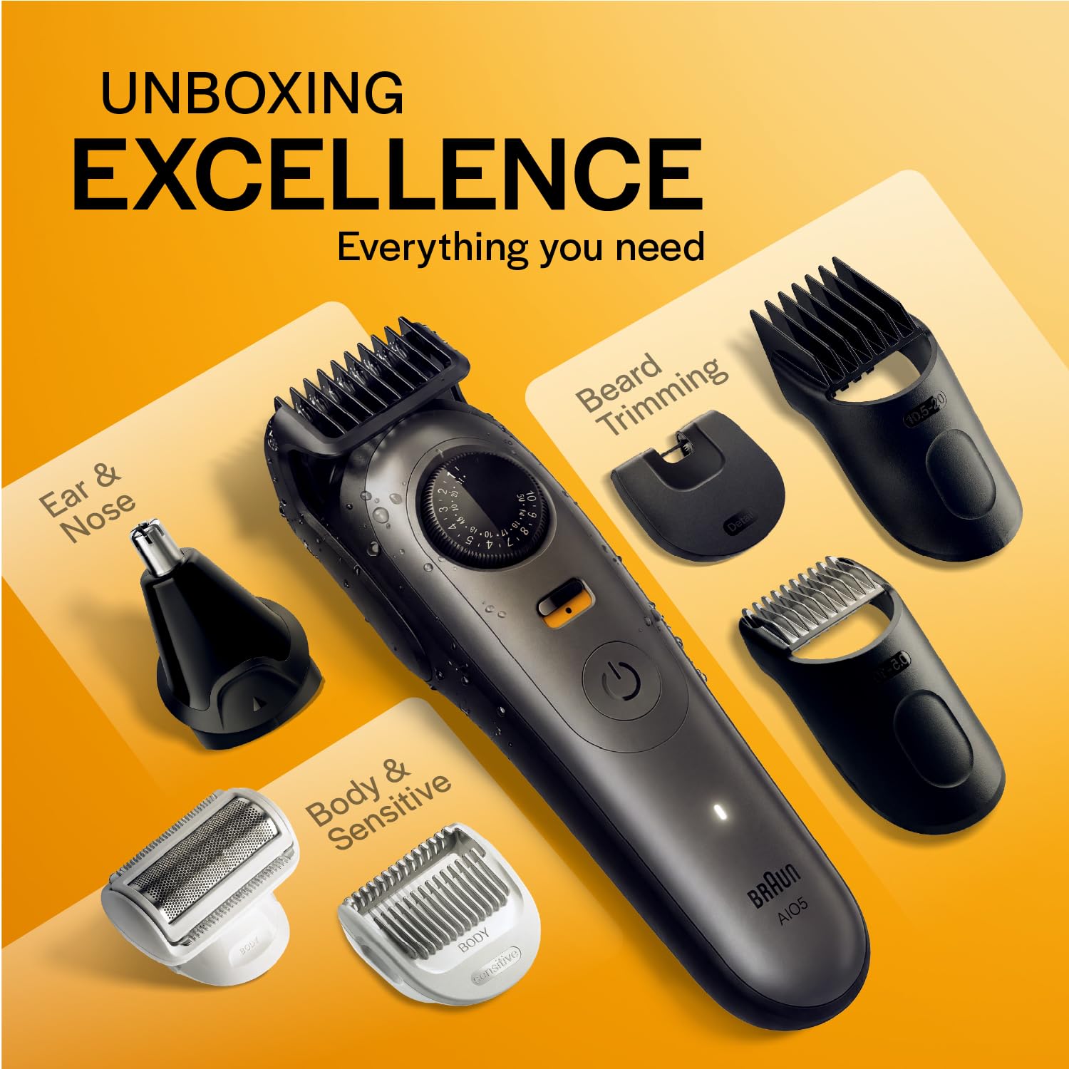 Gillette Series 5 All-in-One Beard & Body Trimmer by Braun - 40 Length Settings, 100% Waterproof, 120 Min Runtime - back view