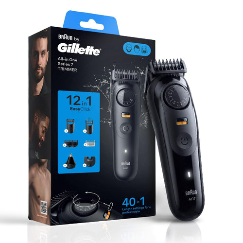 Gillette Series 7 All-in-One Beard & Body Trimmer by Braun with Fusion Proglide Razor, 40 Length Settings, 120 Min Runtime, W