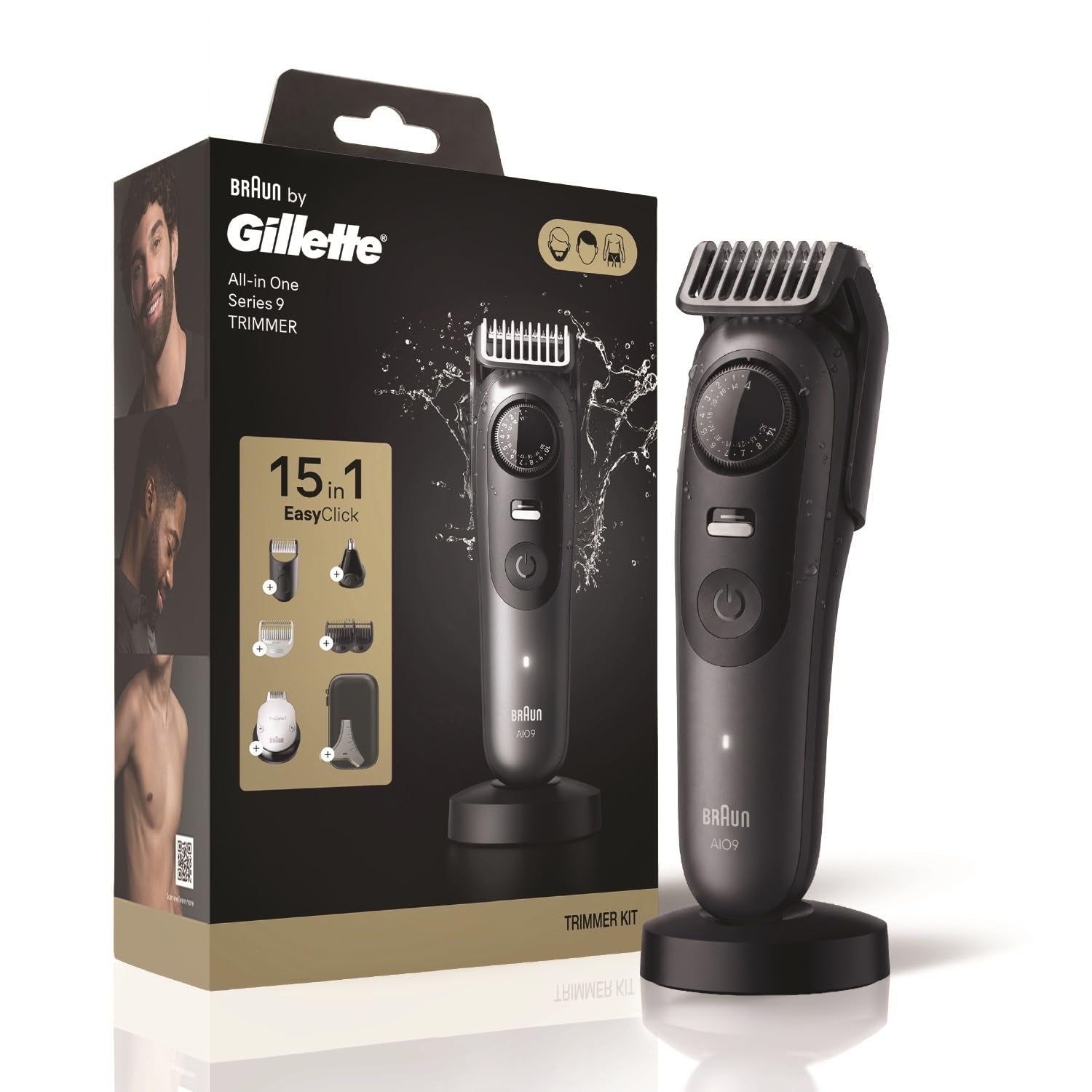 Gillette Series 9 All-in-One Beard & Body Trimmer by Braun, 15-In-1 Pro Kit with Fusion Proglide Razor, 40 Length Settings, 1